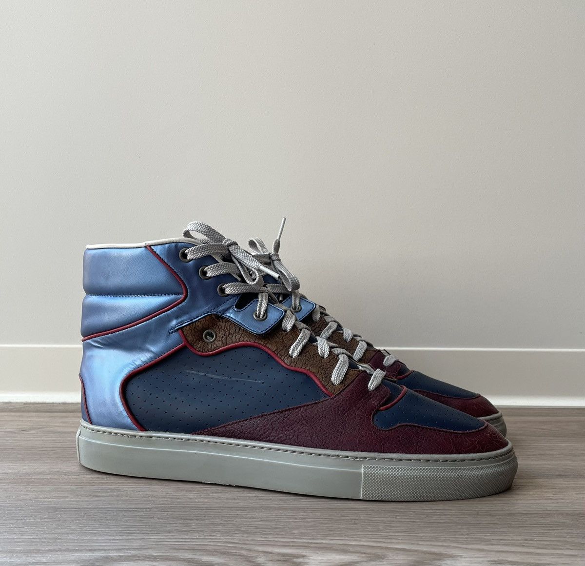 image of Balenciaga Blue Colorblock Leather High-Top Sneakers in Navy Blue, Men's (Size 10)
