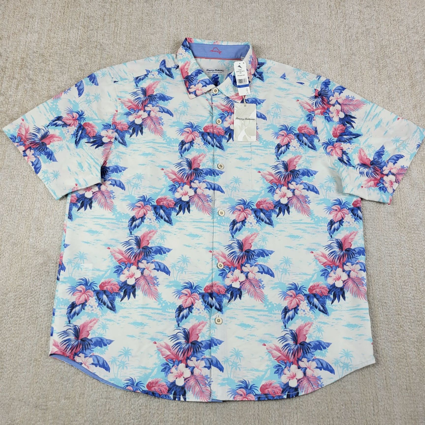 Tommy Bahama VINTAGE Tommy Bahama Shirt Mens XL Blue Pink Floral Tropical Hubiscus Fern Islandzone Size US XL / EU 56 / 4 - 2 Thumbnail