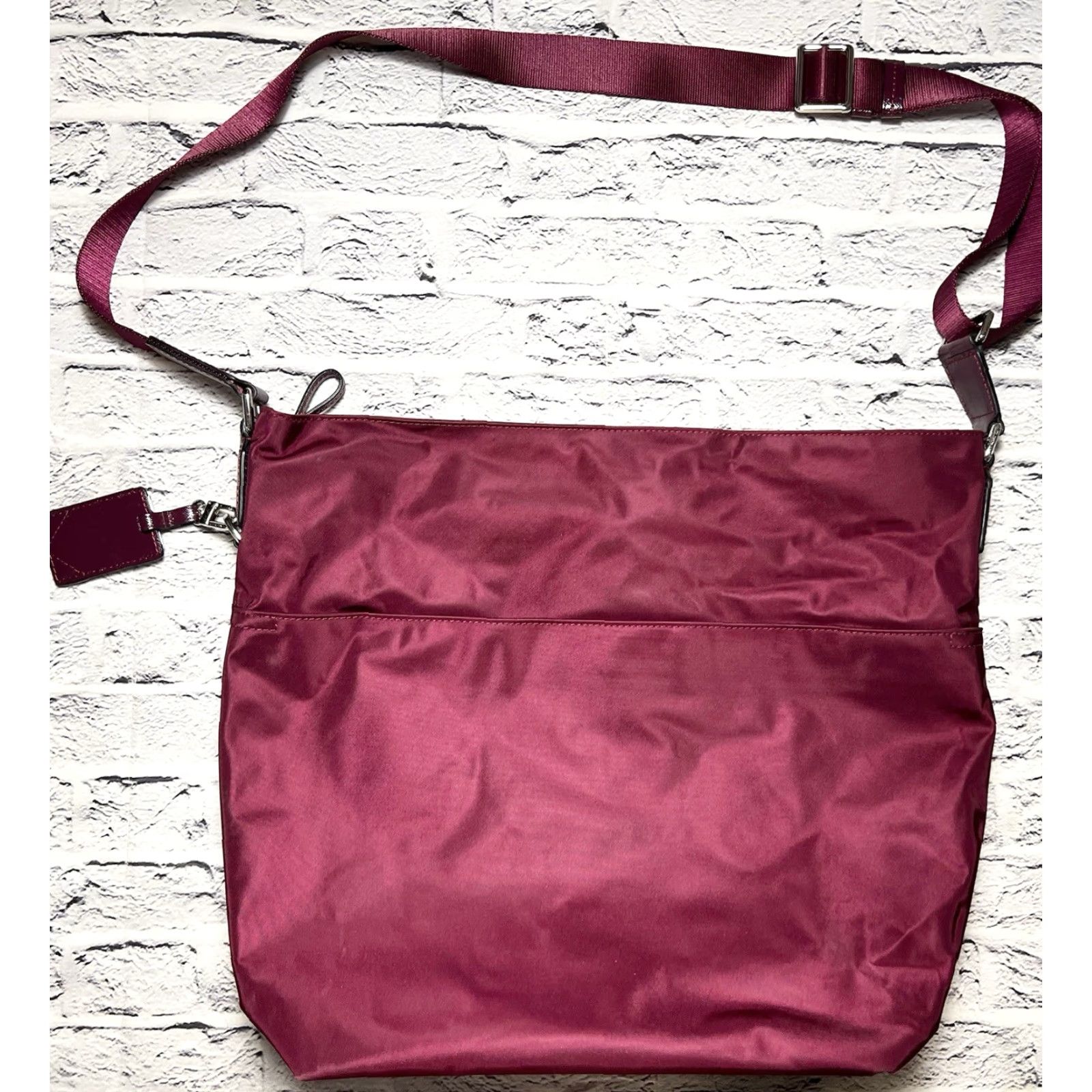Tumi TUMI Crossbody Bag Cranberry Wine Berry Dark Berry Leather Nylon Zip Crossbody Strap Womens 21” Size ONE SIZE - 3 Thumbnail