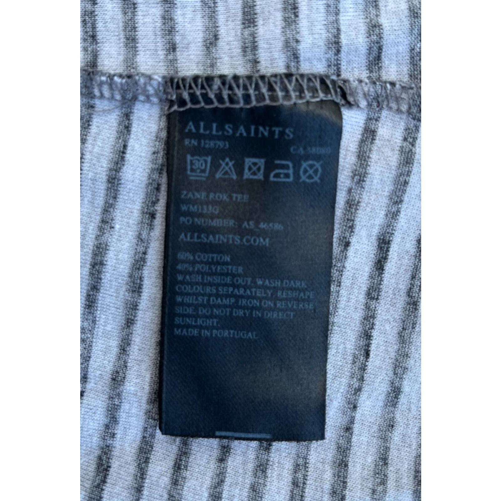 Allsaints AllSaints Women's Zane Rok Tee Striped Short Sleeve Crew Neck Pullover Cotton Blend Gray Sz S Made in Portugal Size S / US 4 / IT 40 - 6 Thumbnail