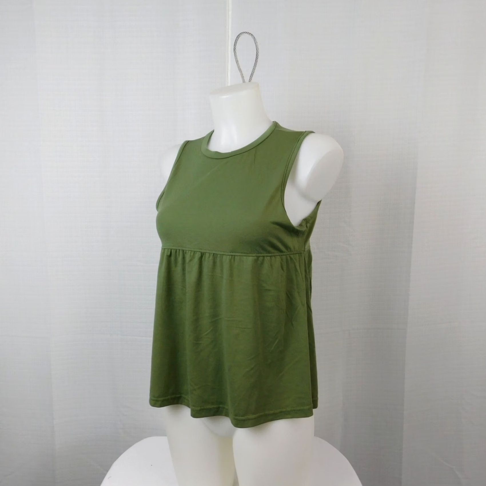 Olive Womens Sleeveless Crew Neck Knit Peplum Tank Olive Green Medium Size M / US 6-8 / IT 42-44 - 2 Thumbnail