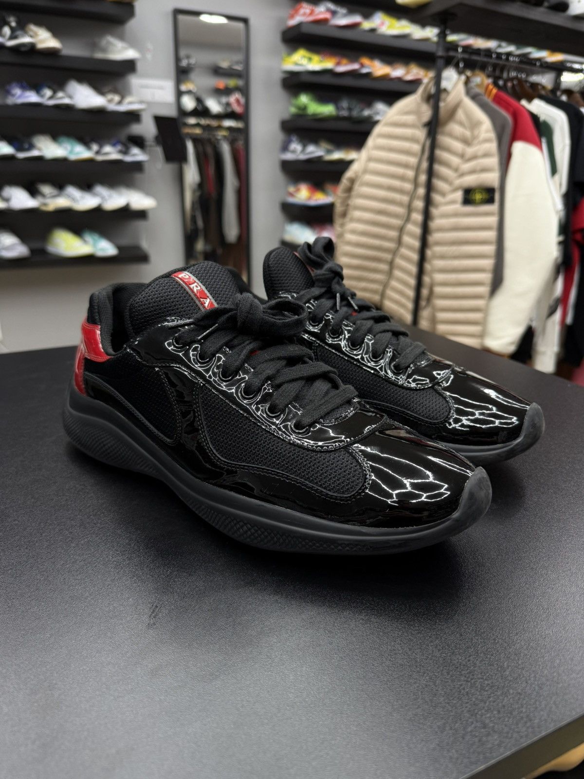 Prada Prada Americas Cup Sneaker Black Red Size 11 US 10 Prada Size US 11 / EU 44 - 4 Thumbnail