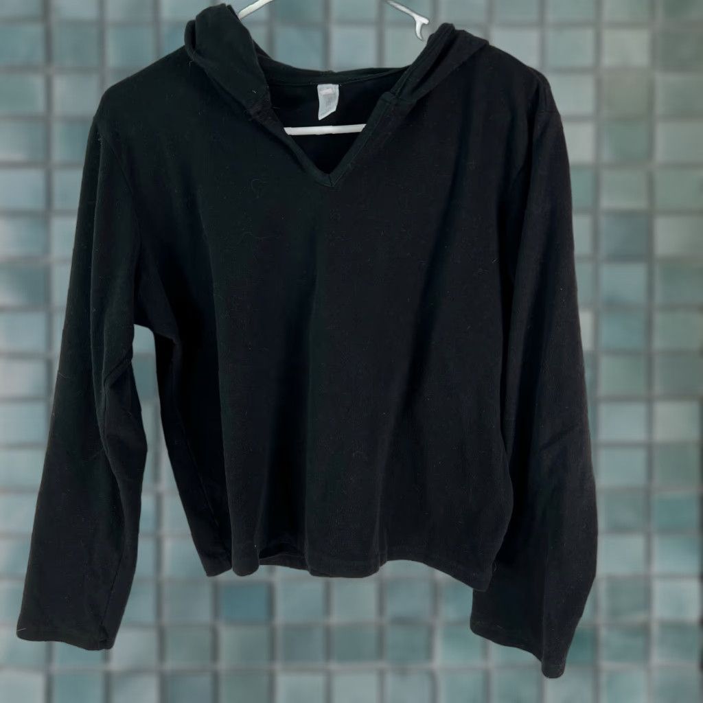 Vintage Gap Body Womens Hoodie Pullover Long Sleeve Fleece V Neck Black Size L Size L / US 10 / IT 46 - 1 Thumbnail