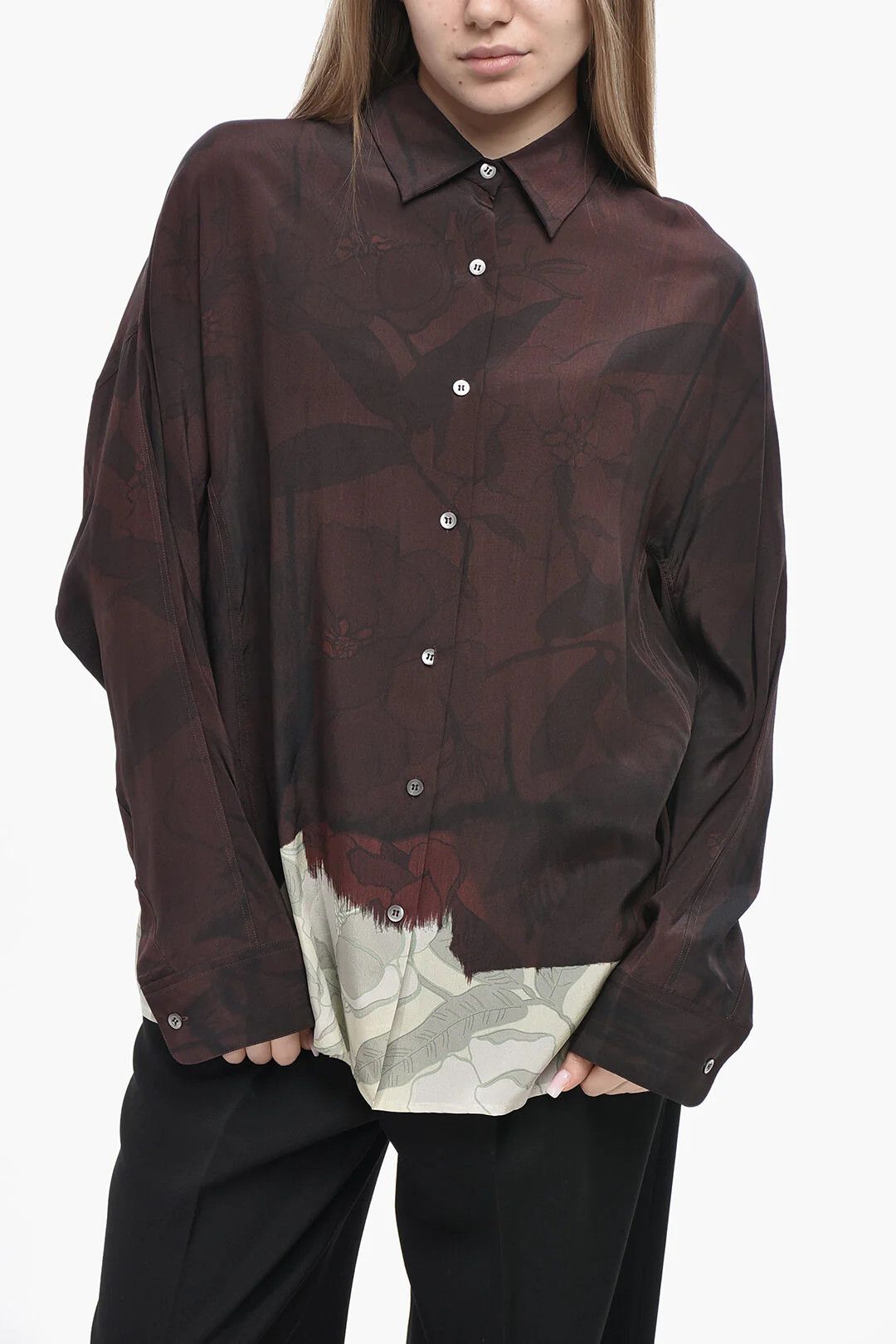 Dries Van Noten og1mm0426 Silk Shirt in Burgundy Size XS / US 0-2 / IT 36-38 - 1 Thumbnail