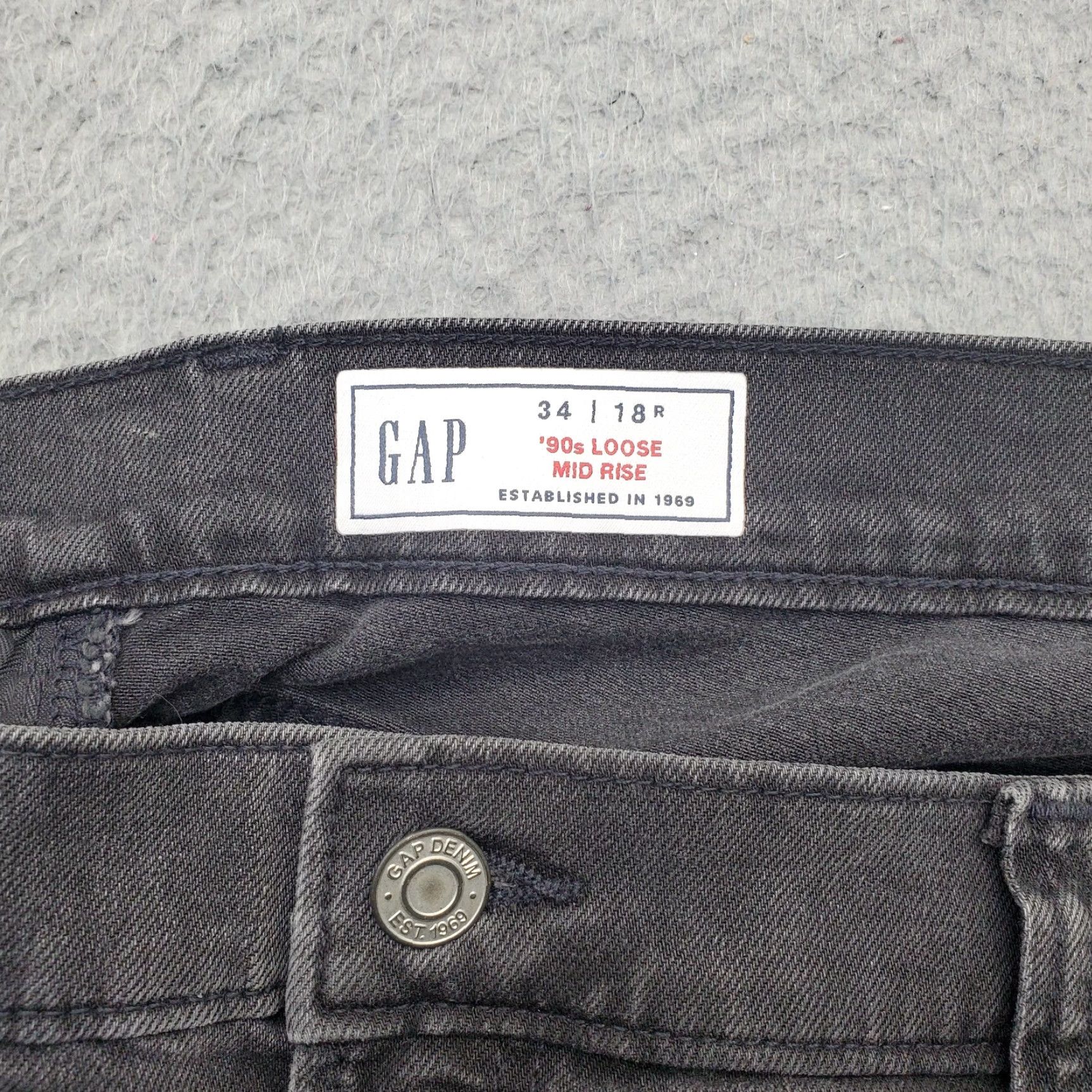 Gap Gap Jeans Womens 18R Black Denim Stretch '90s Loose Fit Boho Mid-Rise Wide Leg Jeans Womens 18 Regular Black Denim Stretch Wide Leg 90s Size 40" / US 18 - 7 Thumbnail