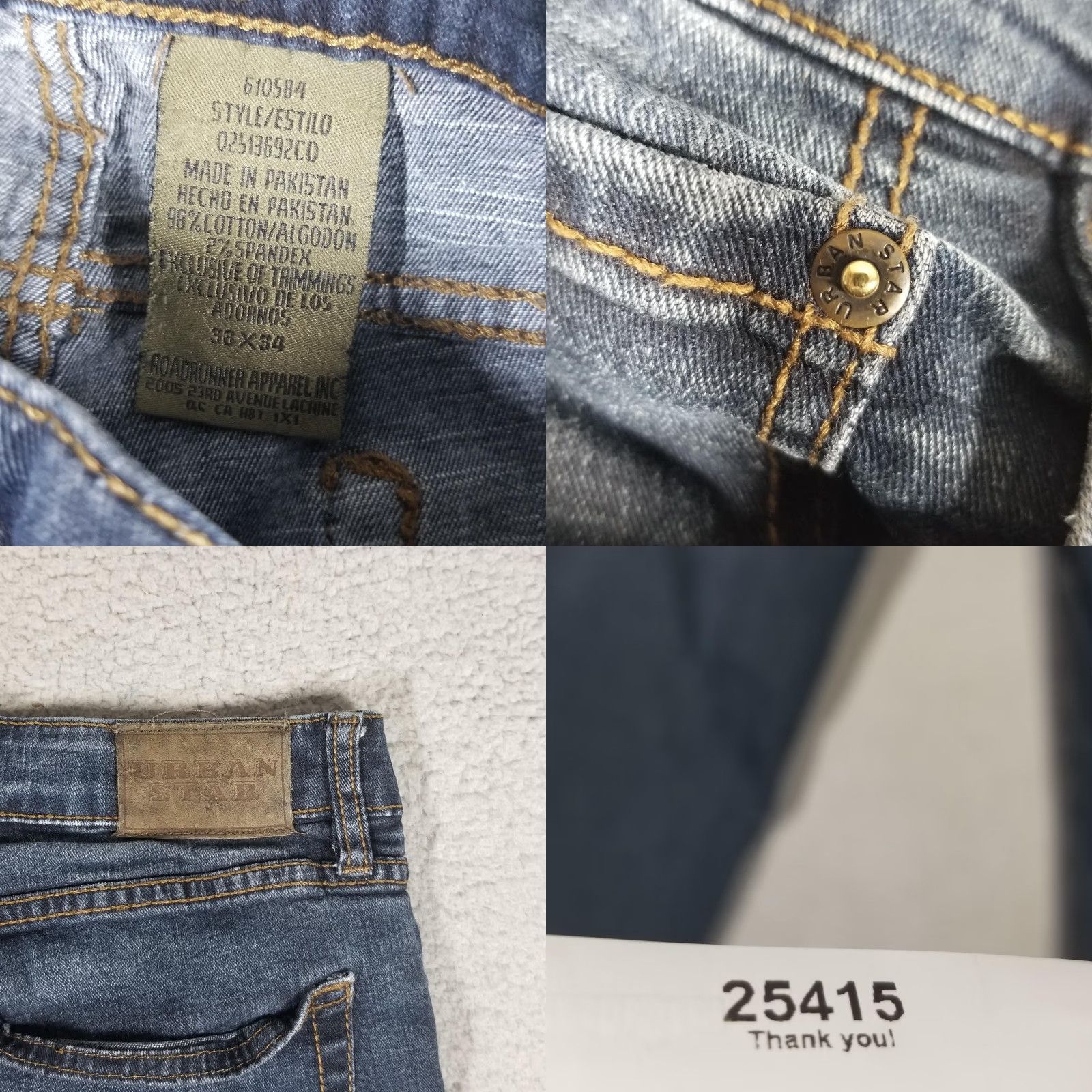 Vintage Urbanstar Jeans Mens 36x34 Blue Denim Straight Leg Stretch 5 Pocket 610594 Size US 36 / EU 52 - 8 Thumbnail
