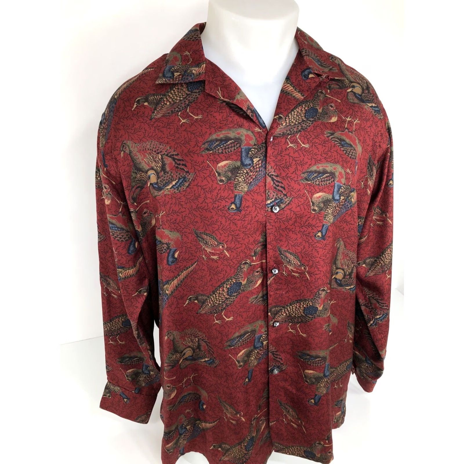 Neiman Marcus VINTAGE Neiman Marcus Shirt Men L Dark Red Duck Pheasant Birds ALL SILK LOOP COLLAR Button-Up Long Sleeve Size US L / EU 52-54 / 3 - 3 Thumbnail