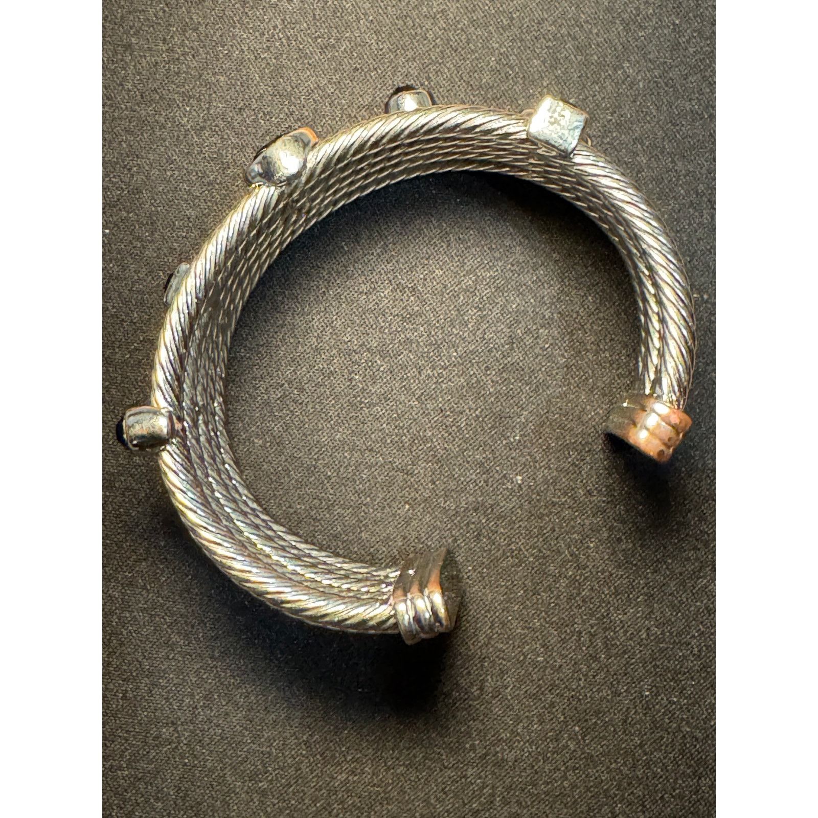 Other Heavy Stainless Steel Open Bracelet w/ Blk Stones Size ONE SIZE - 3 Thumbnail
