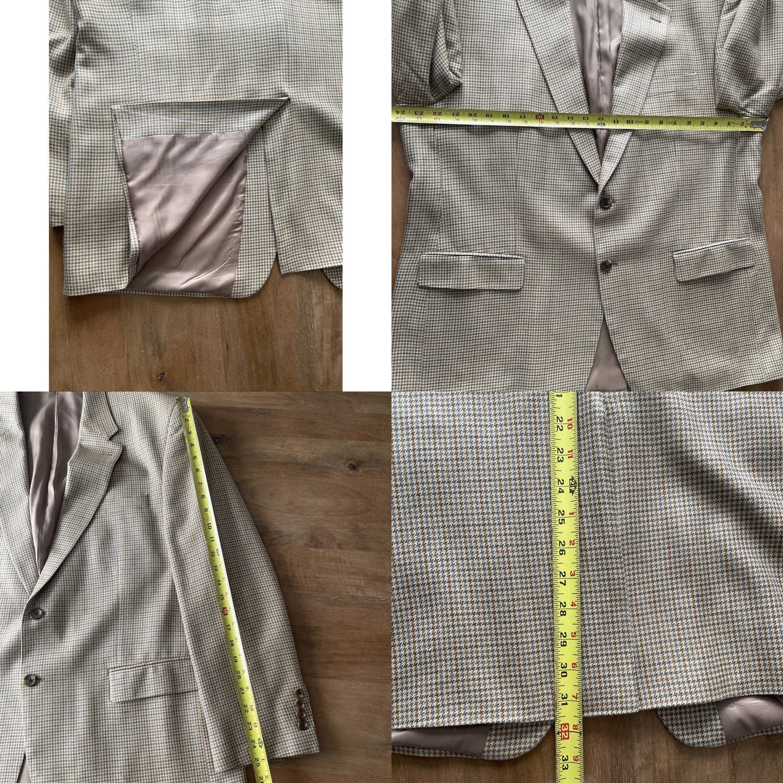 Chaps Chaps Blazer Men 46R Tan Houndstooth Silk Sport Jacket Single-Breasted Notch Lapel All Seasons Office Size 46R - 8 Thumbnail