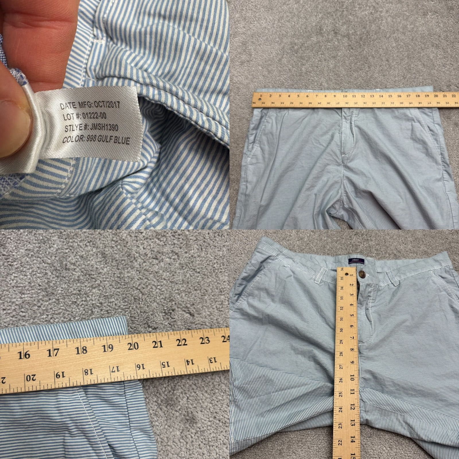 johnnie-O Johnnie-O Striped Chino Shorts Mens 38 Gulf Blue 100% Cotton Flat Front Casual Size US 38 / EU 54 - 8 Thumbnail