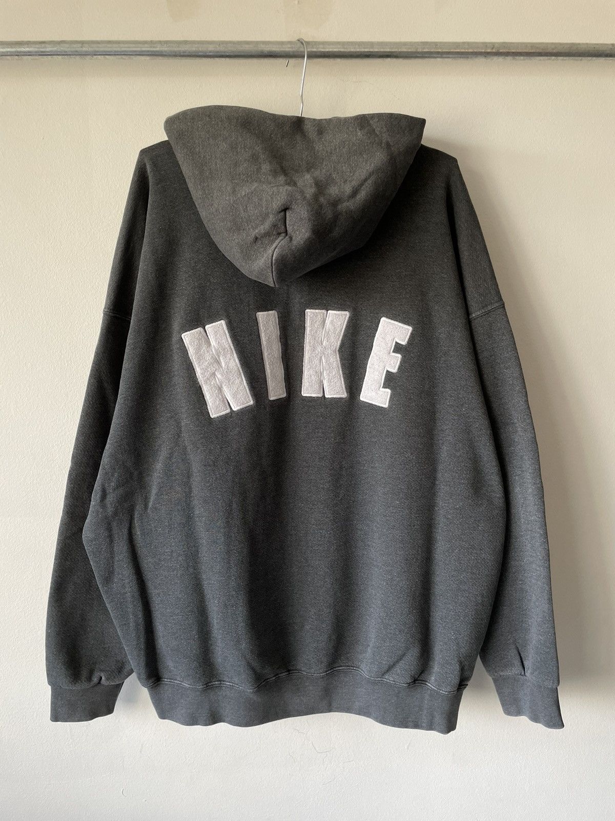image of Made In USA x Nike Crazy 90's Nike Check Spellout Baggy Hoodie in Grey, Men's (Size 2XL)