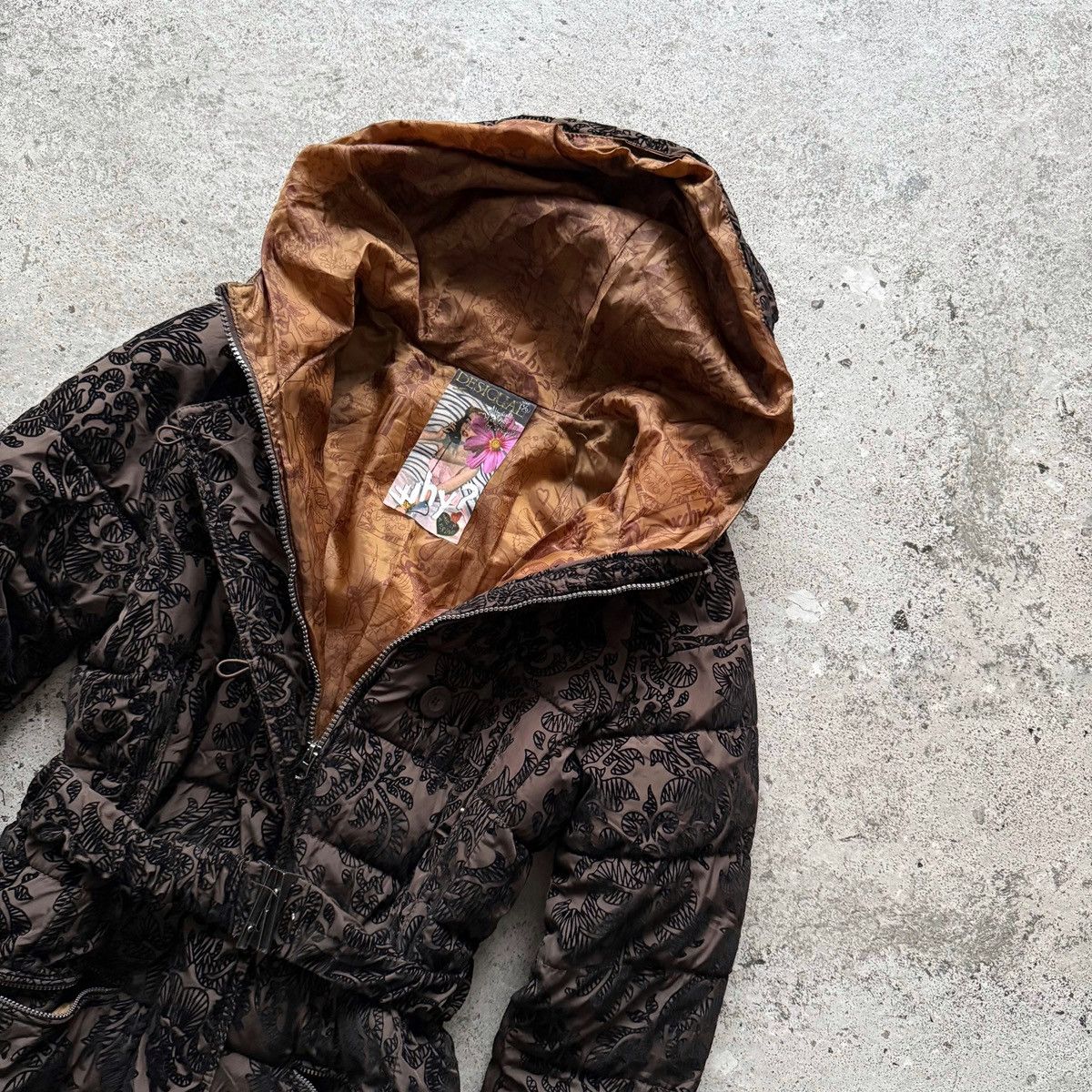Desigual Desigual Womens Quilted Jacket Hooded Patterned Brown Casual Size S / US 4 / IT 40 - 6 Thumbnail