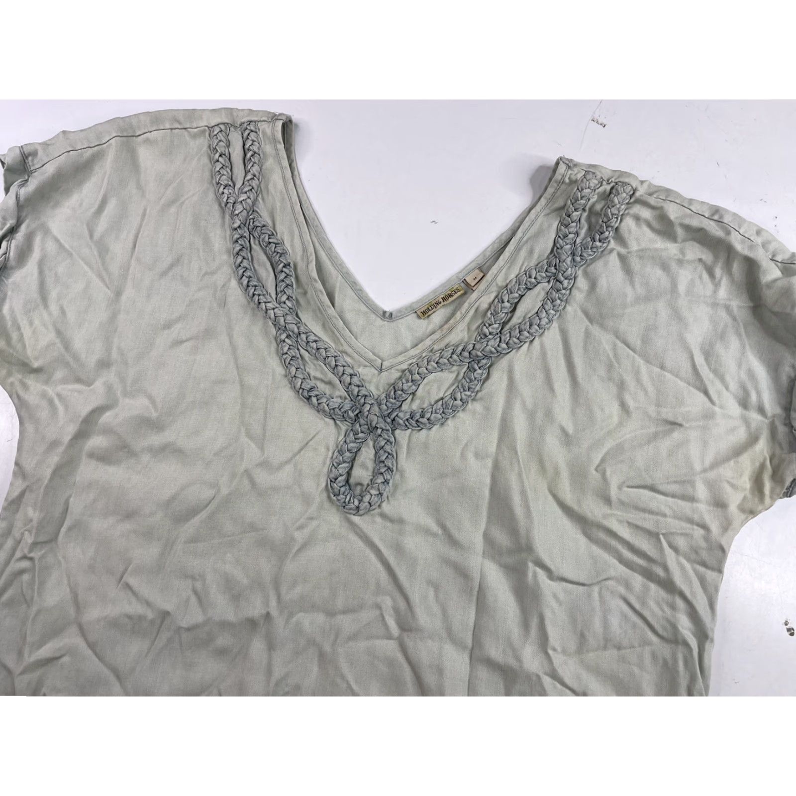 Anthropologie VINTAGE Holding Horses Anthropologie Top Blouse Blue Tencel Embroidered Size M / US 6-8 / IT 42-44 - 2 Thumbnail