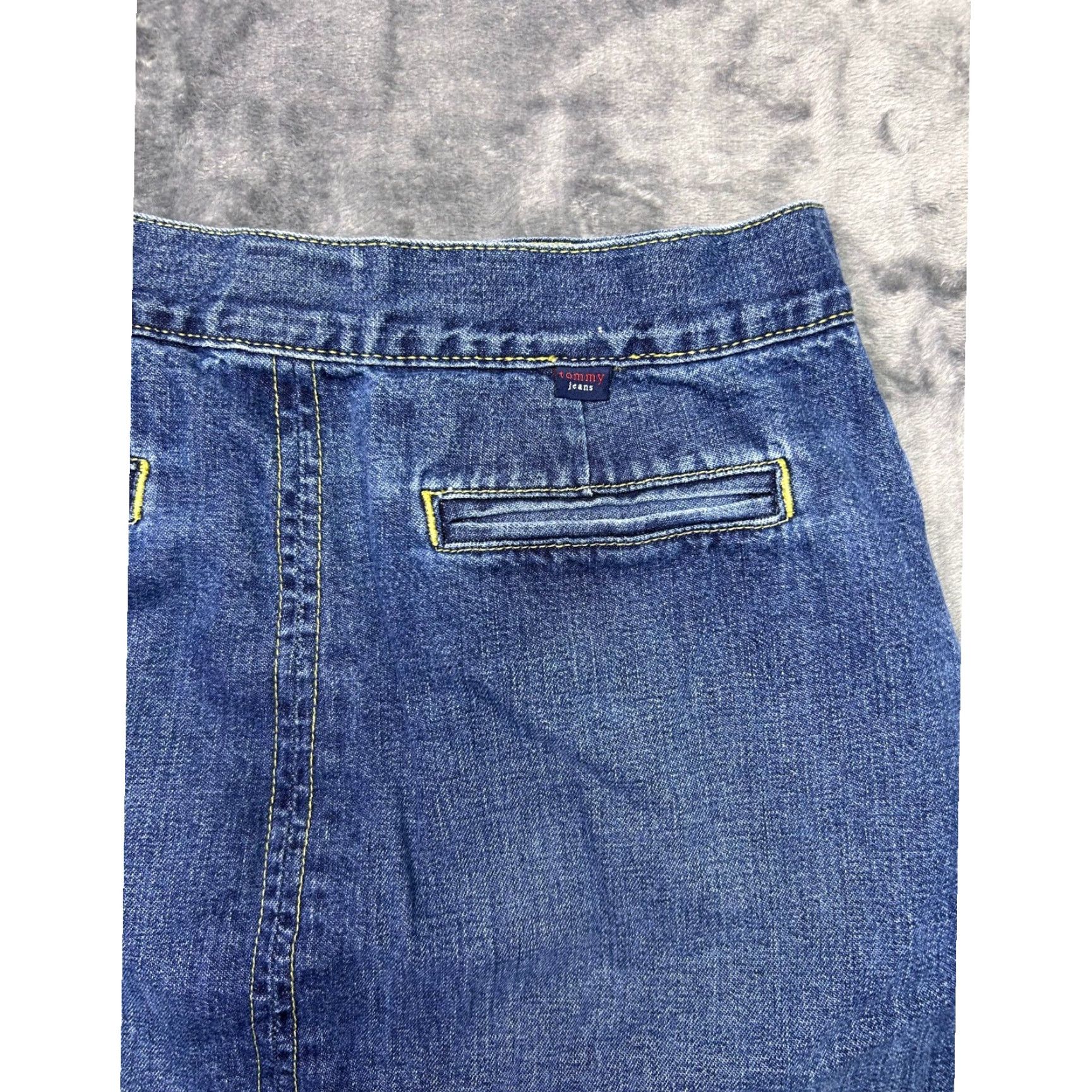 Denime VINTAGE Tommy Jeans Skirt Maxi Slit Denim 9 Womens USA Made Blue 90s Classic Zipper Pockets Logo High Rise Solid Long Machine Washable Juniors Size 30" / US 8 / IT 44 - 5 Thumbnail