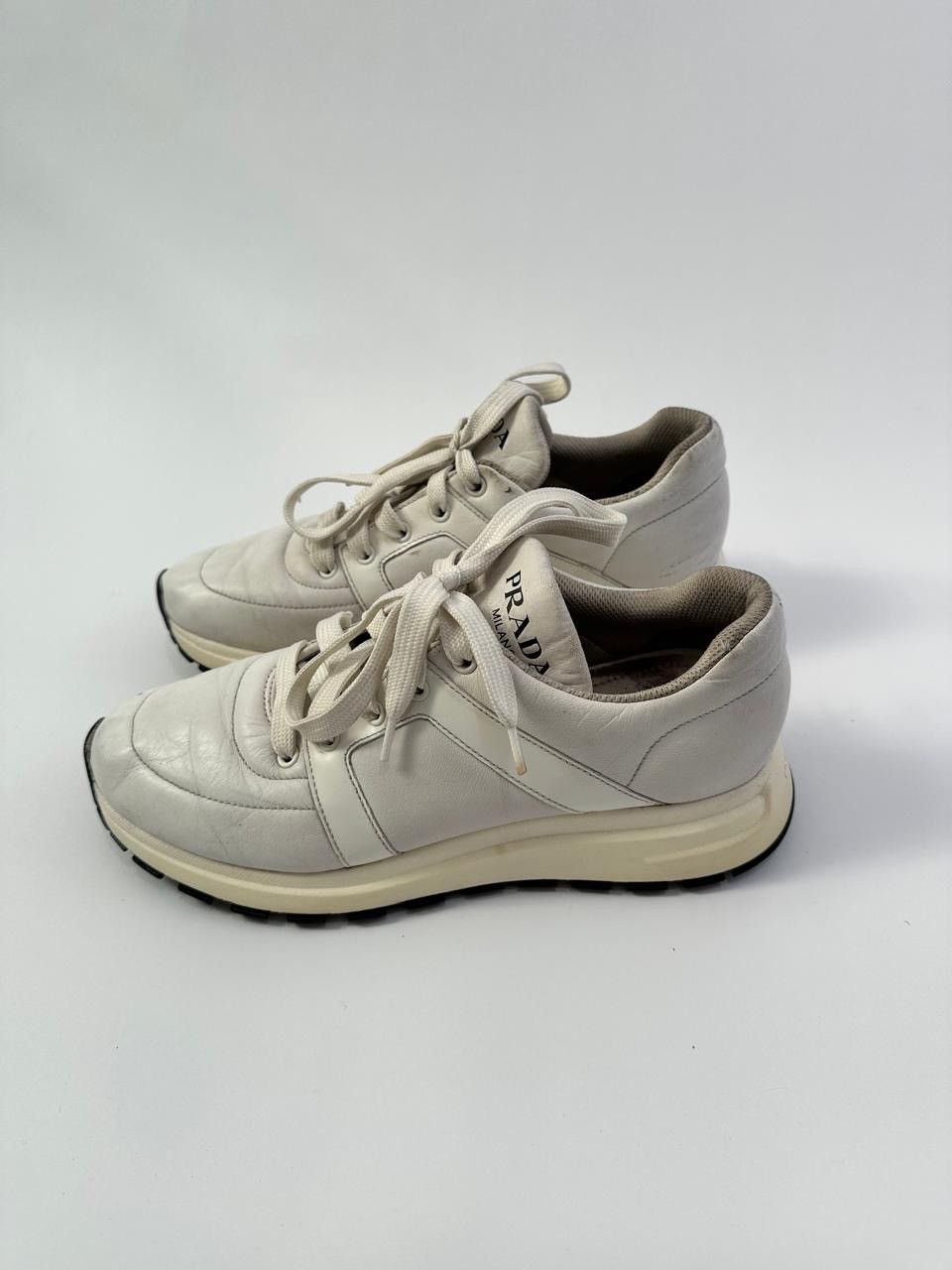 Prada White Leather Low Top Sneakers Size 6.5 UK/ 7 US