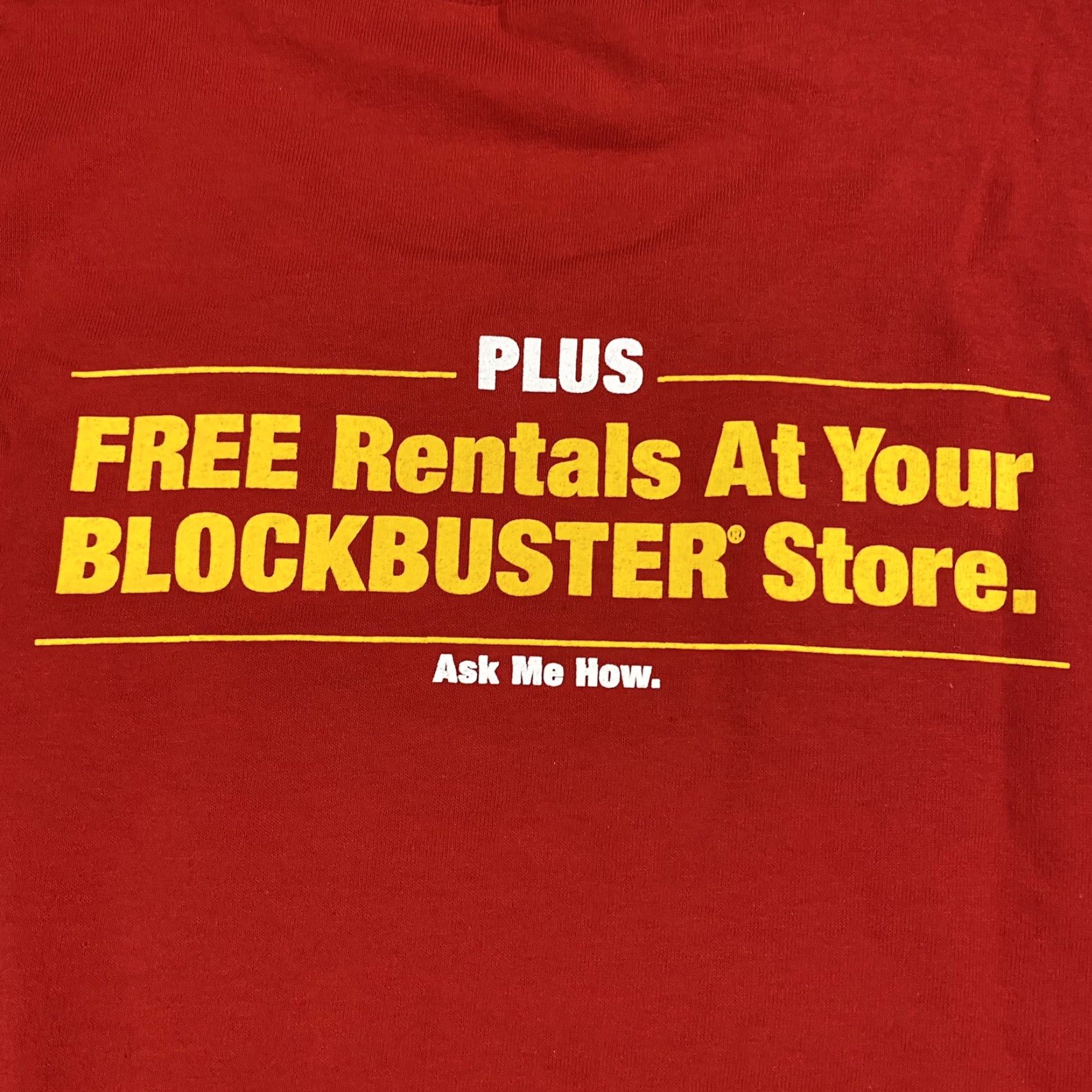 Gildan VINTAGE Gildan Ultra Cotton T-Shirt BLOCKBUSTER Movie Logo Red XL Men's Shirt 90s Geek Nerd Size US XL / EU 56 / 4 - 5 Thumbnail