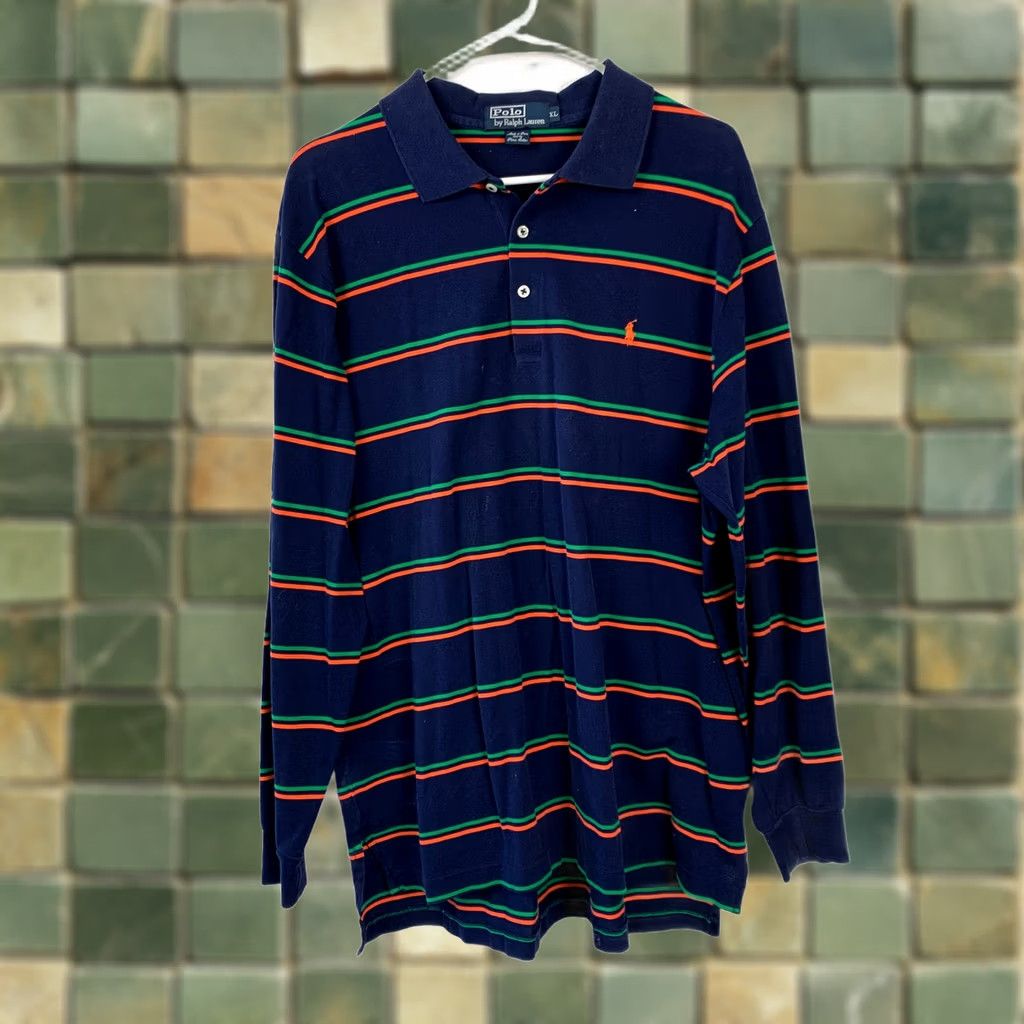 Polo Ralph Lauren VINTAGE Polo Ralph Lauren Shirt Polo Long Sleeve Striped Navy XL Men’s Size US XL / EU 56 / 4 - 1 Thumbnail