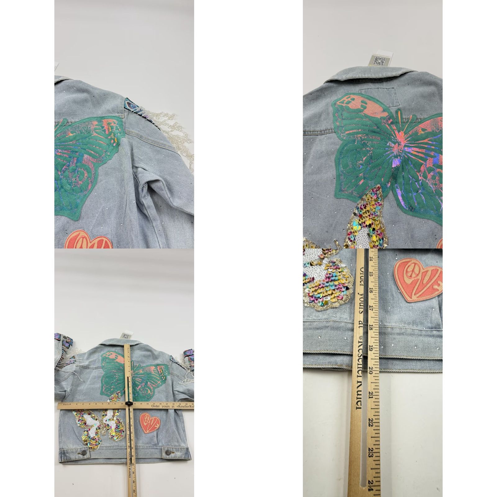 Rsq Veda Soul RSQ Outer Fringe Dream Coat Womens Medium Butterfly Denim Jacket Terrific Beaded Fringe Embroidered Sequin Pockets Size M / US 6-8 / IT 42-44 - 9 Thumbnail