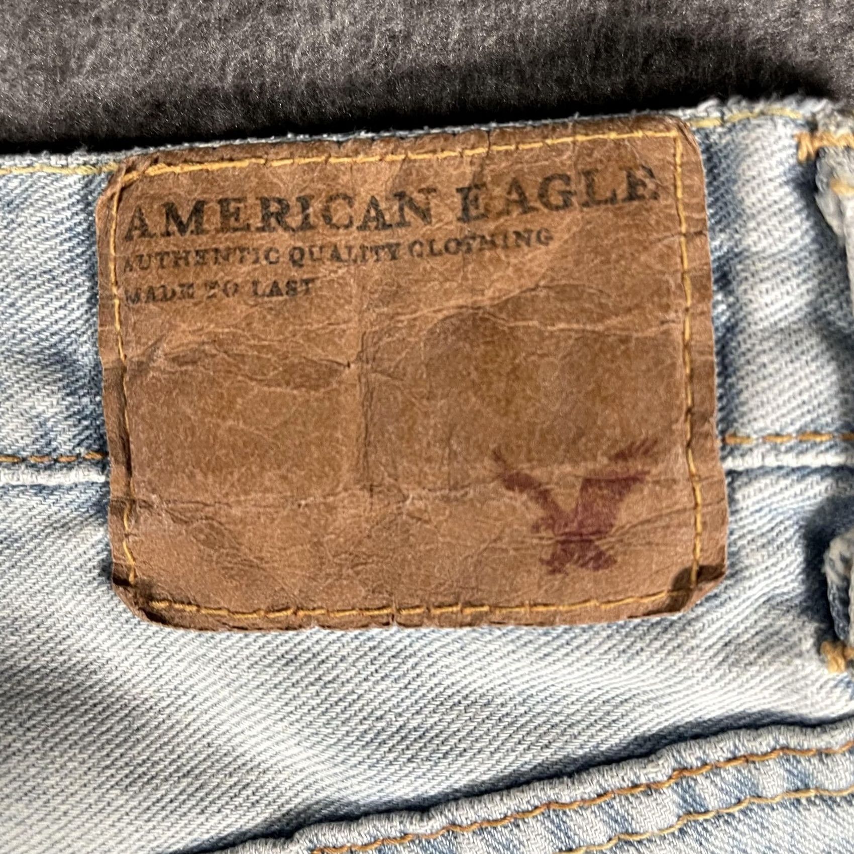 Vintage American Eagle Jeans Mens 29x29 Low Loose Relaxed Straight Distressed Blue Denim Pockets Distressed Plaid Patch Y2K Thrash Live Your Life Mens Jeans Size US 29 - 5 Thumbnail