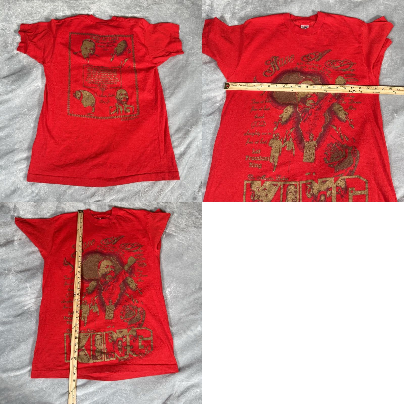 Vintage VINTAGE MLK T Shirt Mens L Slim Fit Red 1990s 90s Graphic Print Crew Neck Short Sleeve USA Made Mens Shirts Size US L / EU 52-54 / 3 - 8 Thumbnail