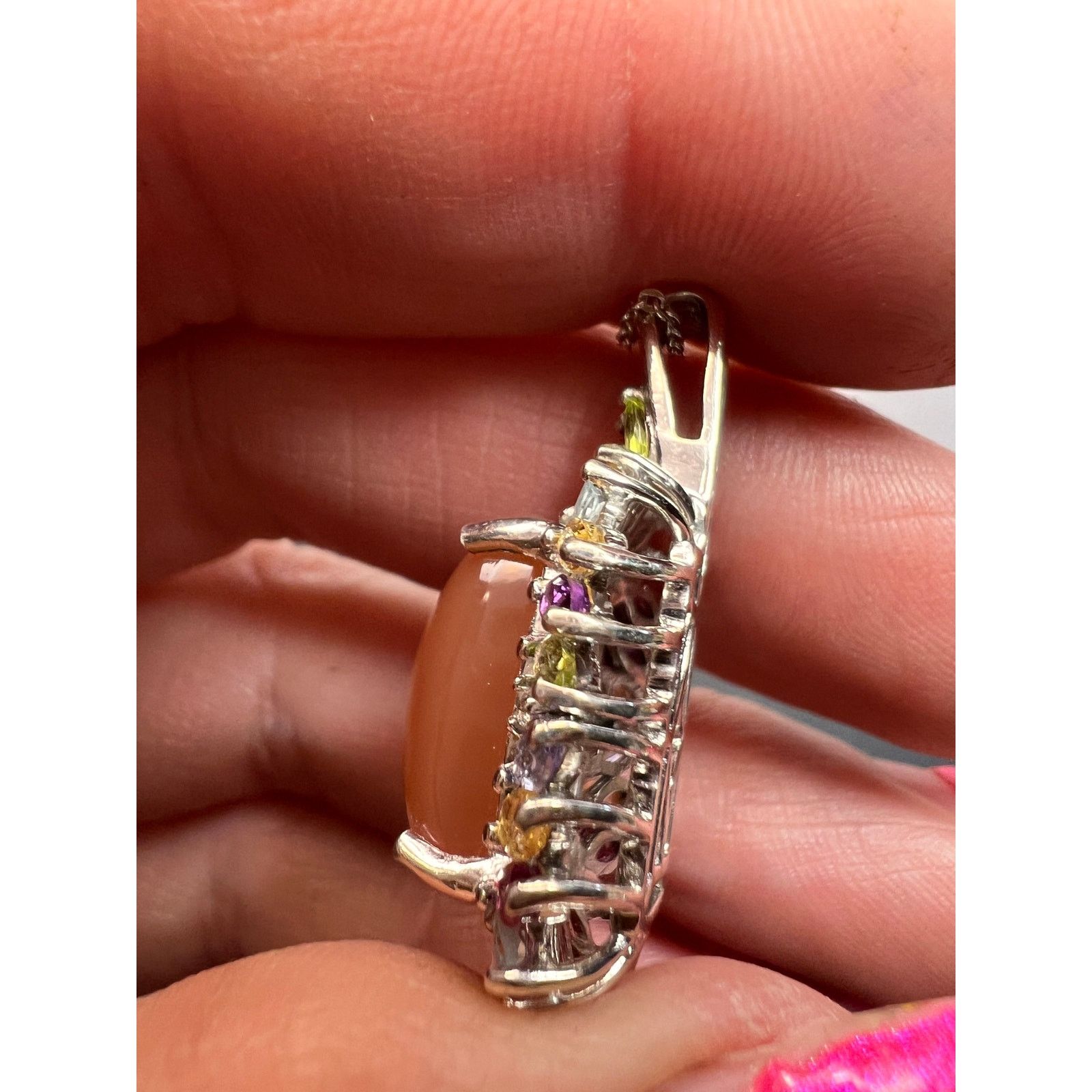 Other Peach moonstone necklace in platinum over sterling silver Size ONE SIZE - 10 Thumbnail
