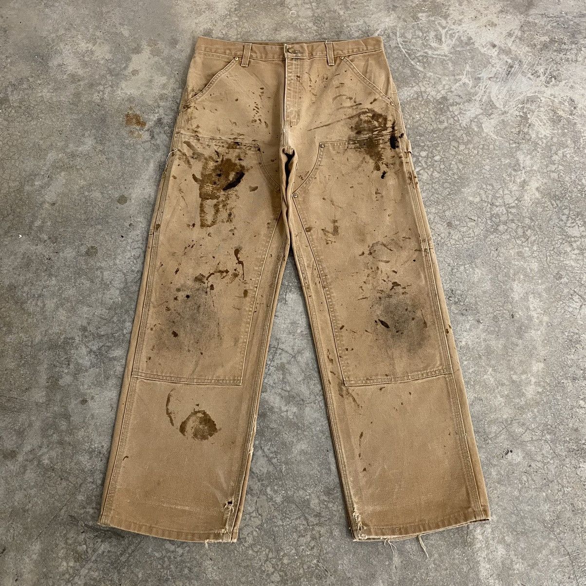 Carhartt VTG Carhartt Double Knee Faded Tan Dirty Carpenter Pants Size US 31 - 2 Thumbnail