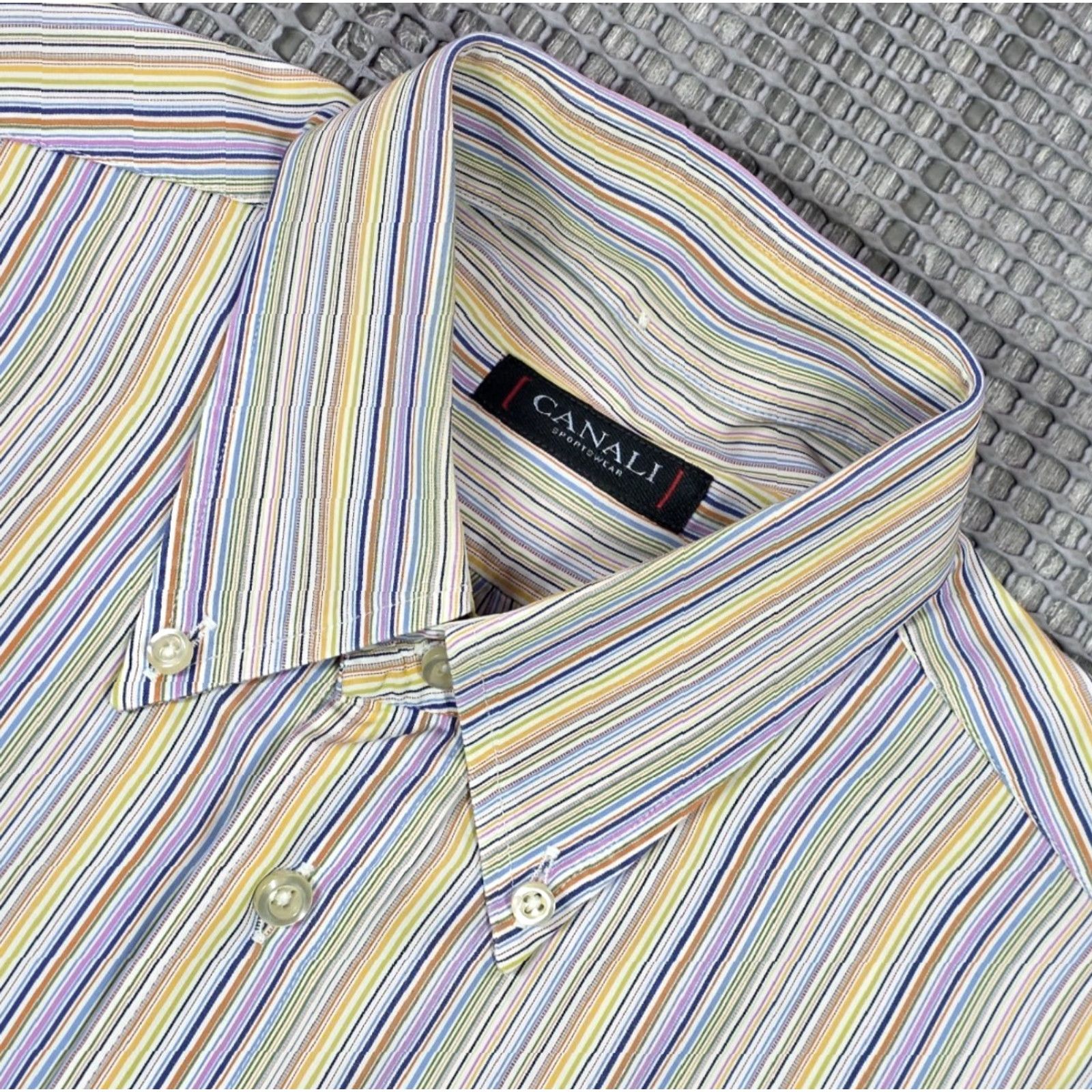 Canali Canali Mens Button Up Multicolor Stripe Dress Shirt Sz M Long Sleeve Italy Made Size 40R - 5 Thumbnail