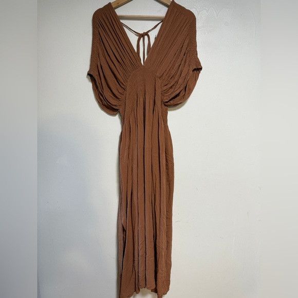 Miou Muse Rust Brown Pleated Maxi Dress Women's Size L