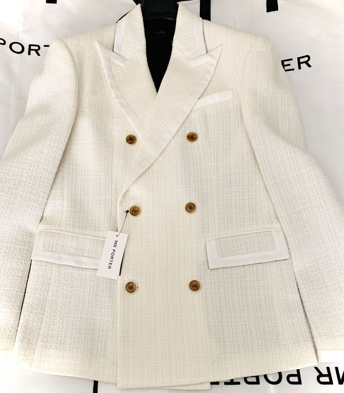 Amiri AMIRI Double-Breasted Silk Twill Wool Bouclé Blazer Size 50L Size 50L - 19 Thumbnail