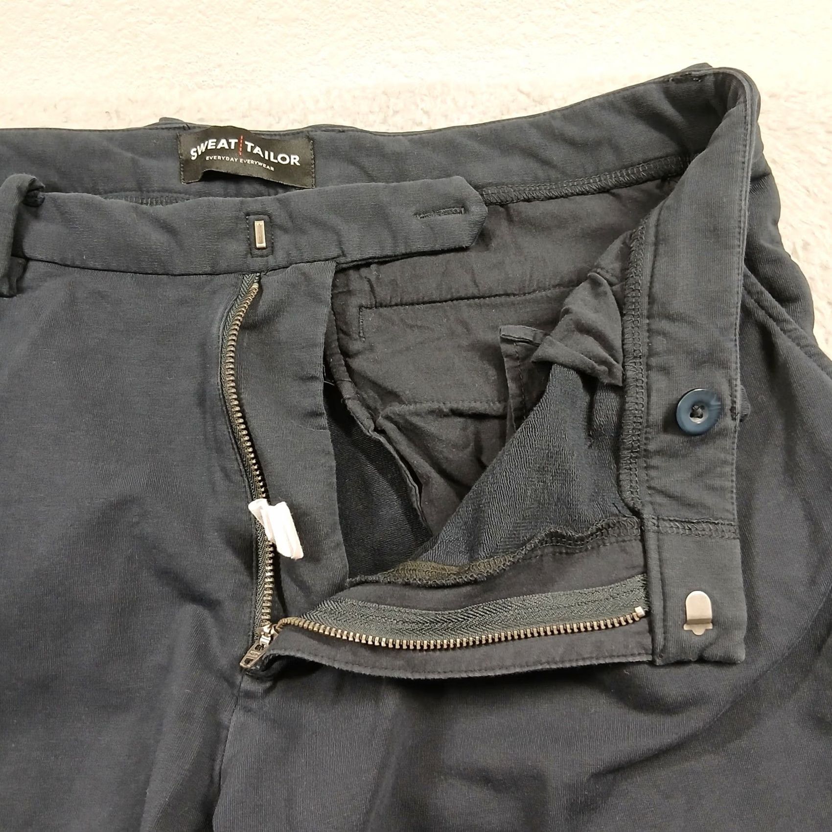 Vintage Sweat Tailor Everyday Everywear Pants Men 36x32 Chino Slim Straight Navy Blue Stretch Cotton Blend Five-Pocket Size US 36 / EU 52 - 6 Thumbnail
