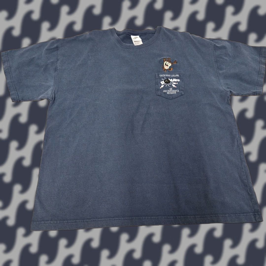 Vintage Warner Bros Looney Tunes Taz Shirt Mens 2XL Blue Pocket Tee Bowling Extreme Sport Size US XXL / EU 58 / 5 - 1 Thumbnail