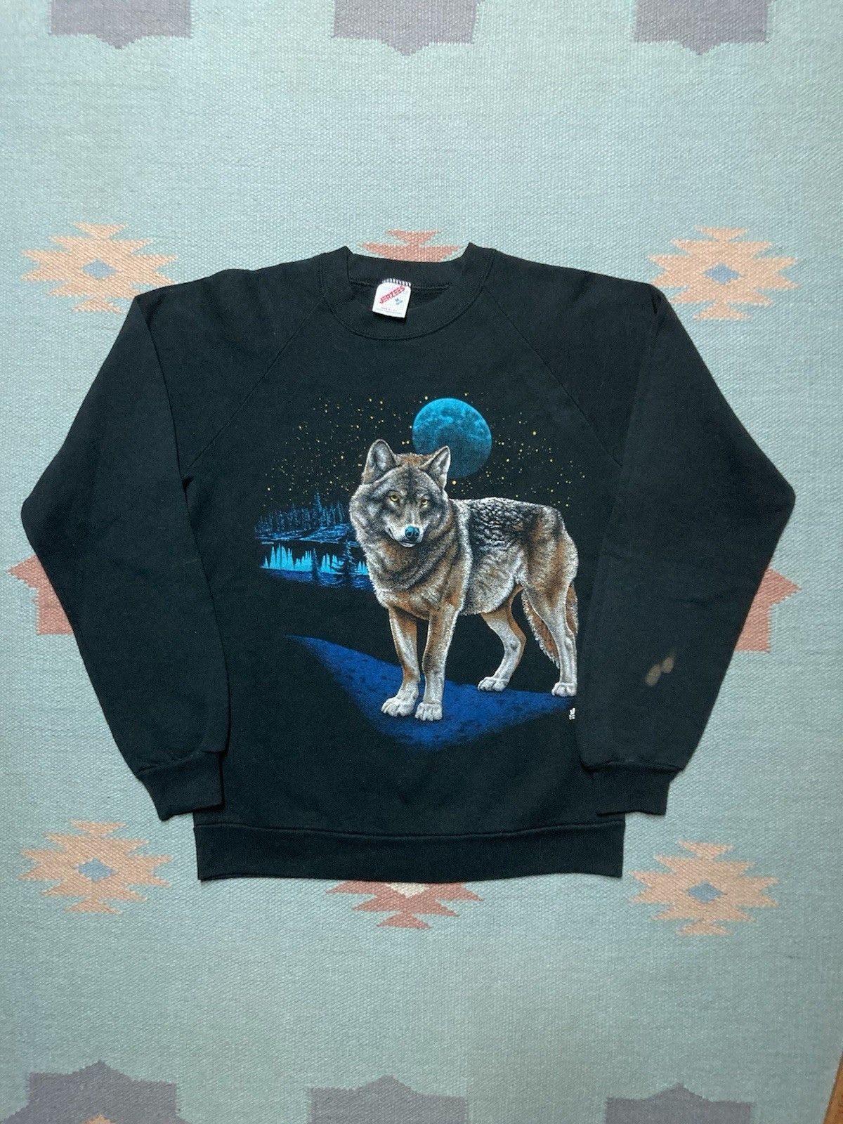 Jerzees × Vintage 1980s sweatshirt lone wolf moon night stars forest animal M Size US L / EU 52-54 / 3 - 1 Thumbnail