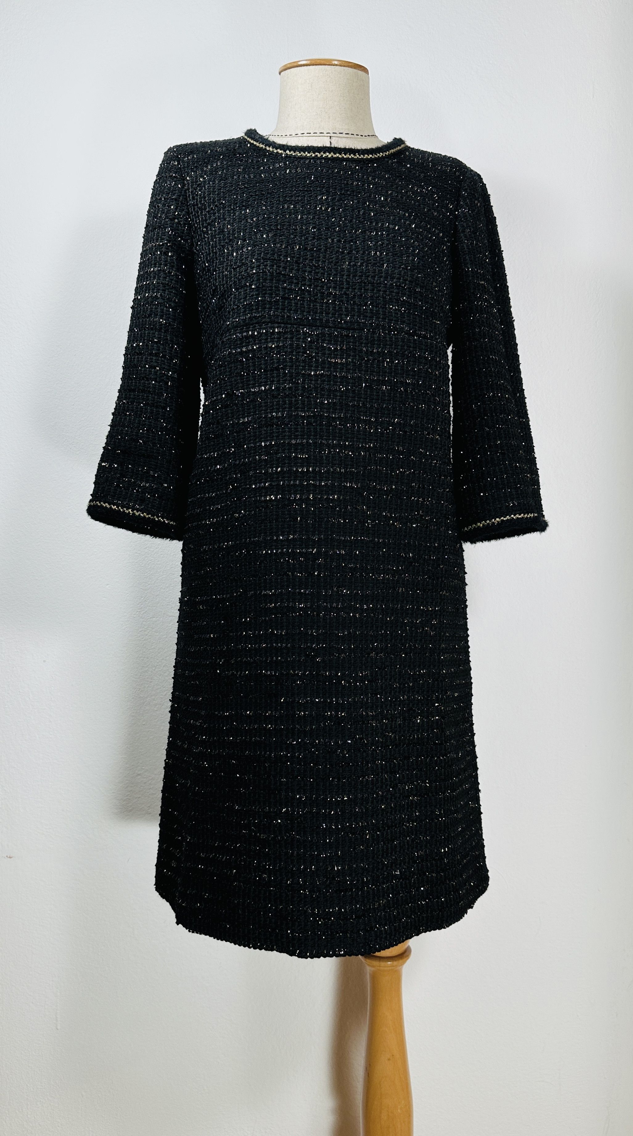 image of Paule Ka Tweed Lurex Black Dress, Women's (Size Large)