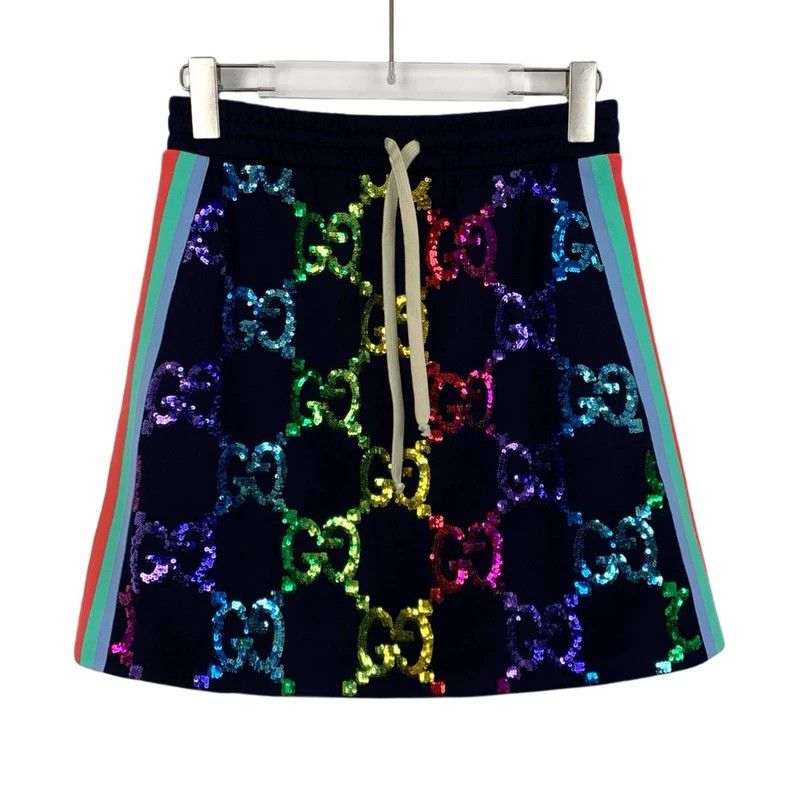 Gucci Size XS Blue logo sequin striped drawstring skirt