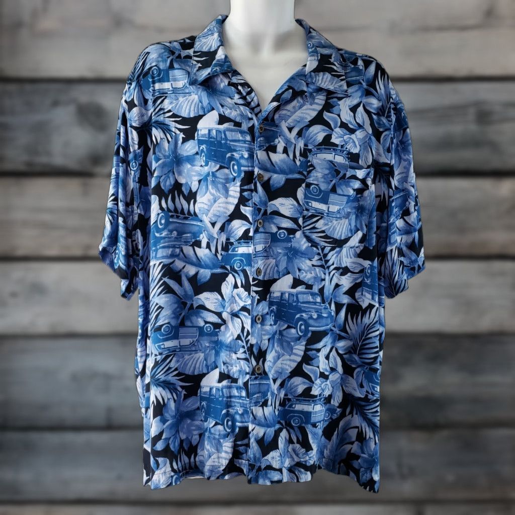 Panama Jack Panama Jack Mens Hawaiian Shirt Sz 2XL Button-Up Floral Blue Rayon Short Sleeve Crew Neck Collar Size US XXL / EU 58 / 5 - 1 Thumbnail