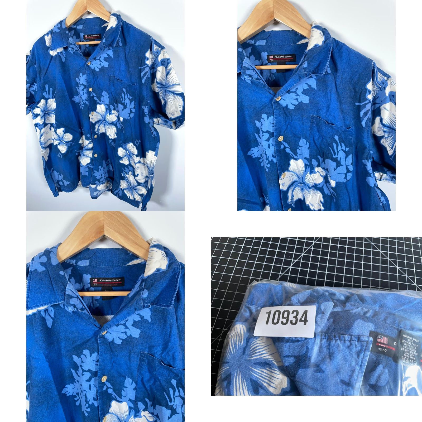Polo Ralph Lauren Polo Jeans Loop Collar Shirt Men's 2XL Blue Floral Aloha Hawaiian Ralph Lauren Shirt Casual 90s Hipster Retro Size US XXL / EU 58 / 5 - 8 Thumbnail
