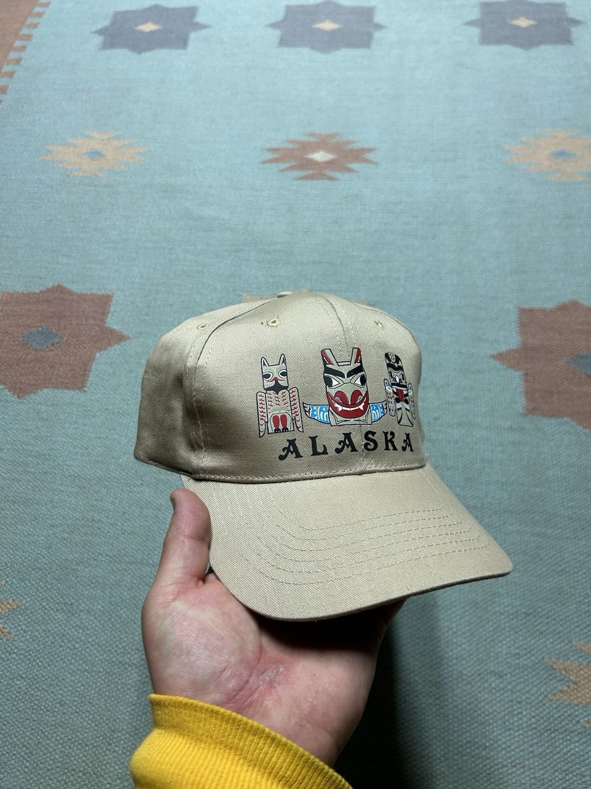 Vintage Vintage strapback hat Alaska totem kachina beige tan adult Size ONE SIZE - 1 Thumbnail