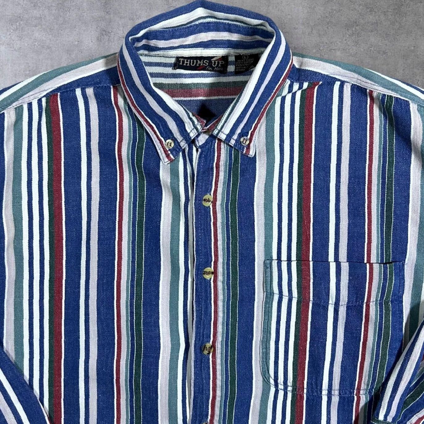 Vintage VINTAGE Thums Up Multi Colour Striped Cotton Long Sleeve Button-Up Shirt Large XL Men Size US L / EU 52-54 / 3 - 3 Thumbnail