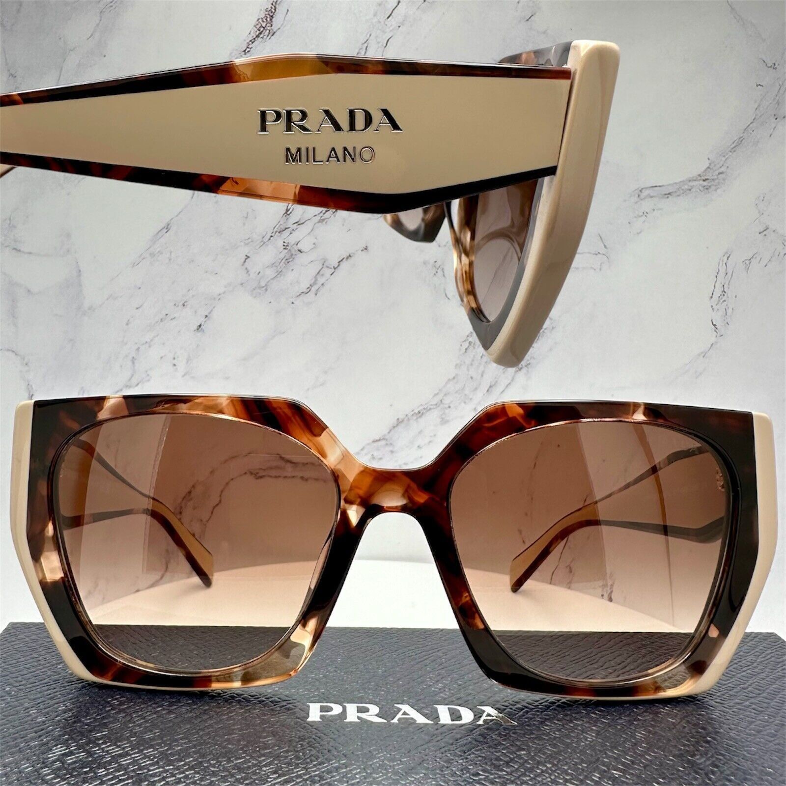 Prada New PRADA Sunglasses Symbole Logo Brown Beige Tortoise Gold Size ONE SIZE - 22 Thumbnail