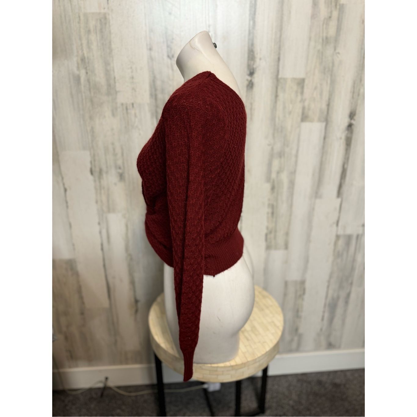 Other Burgundy Twist Front Waffle Knit Long Sleeve Sweater – Size Size S / US 4 / IT 40 - 2 Thumbnail