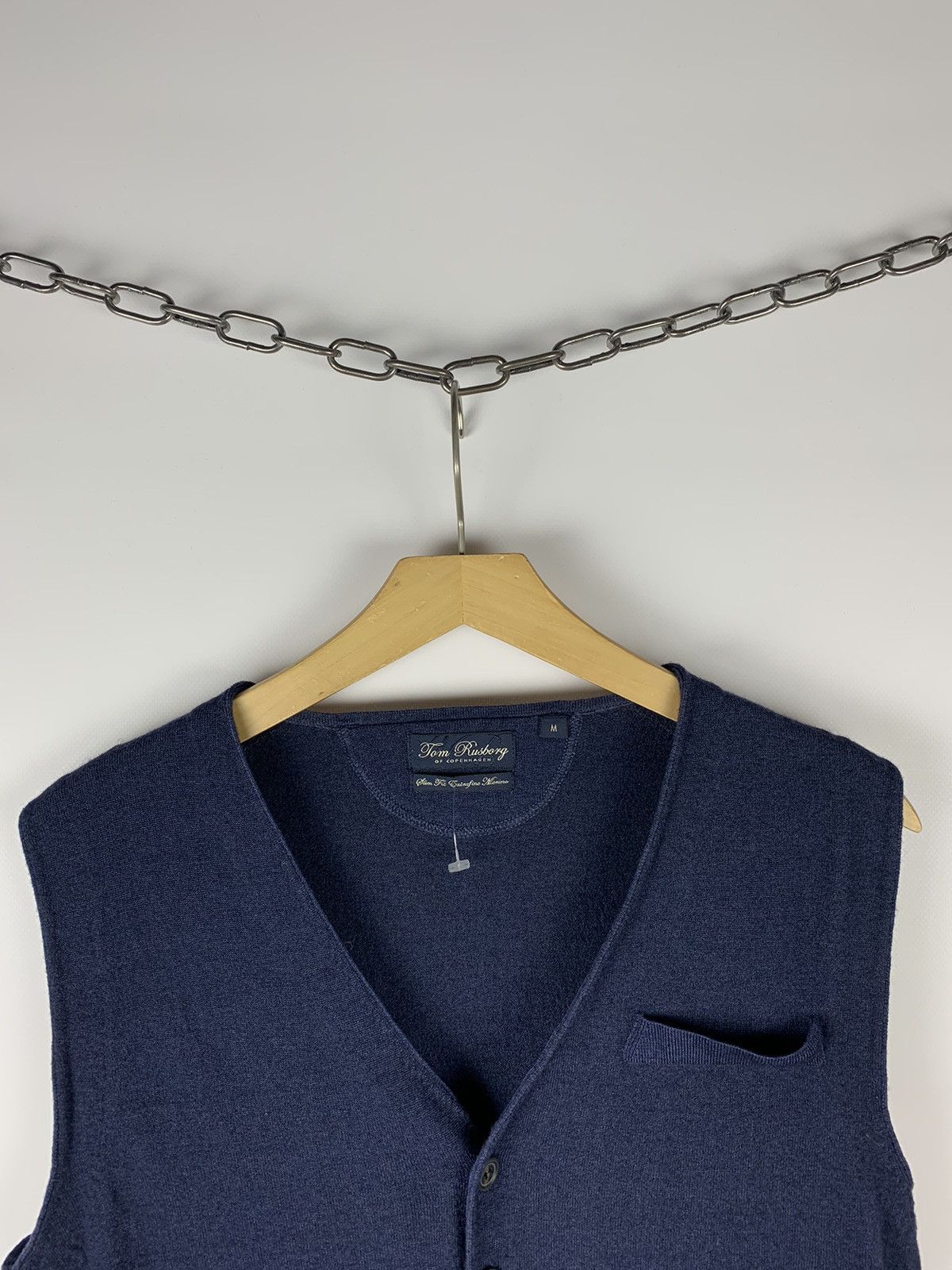 Other Designer Tom Rusborg Merino Wool Vest Gilet Slim Fit Blue Size US M / EU 48-50 / 2 - 2 Thumbnail