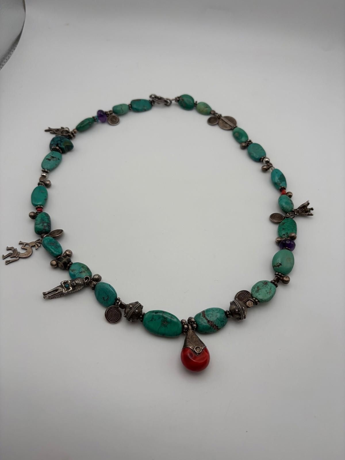 The Unbranded Brand Navajo-Style Turquoise & Sterling Charm Necklace Size ONE SIZE - 1 Thumbnail
