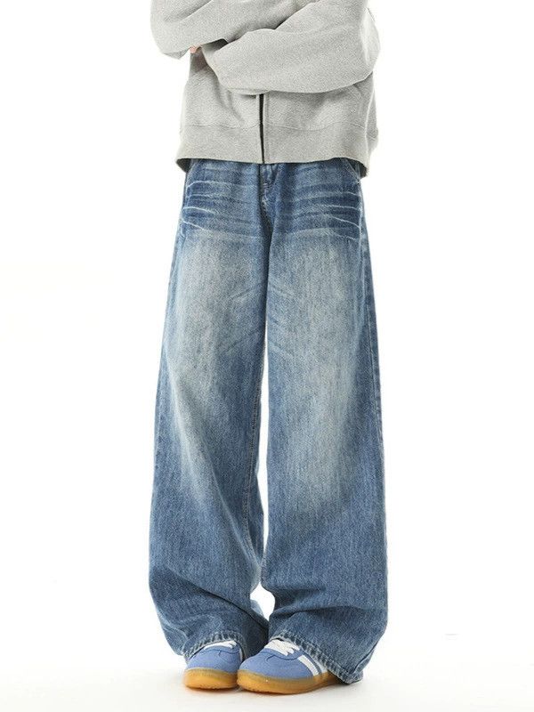 Jean High street washed distressed wide-leg men's cleanfit jeans Size US 32 / EU 48 - 2 Thumbnail