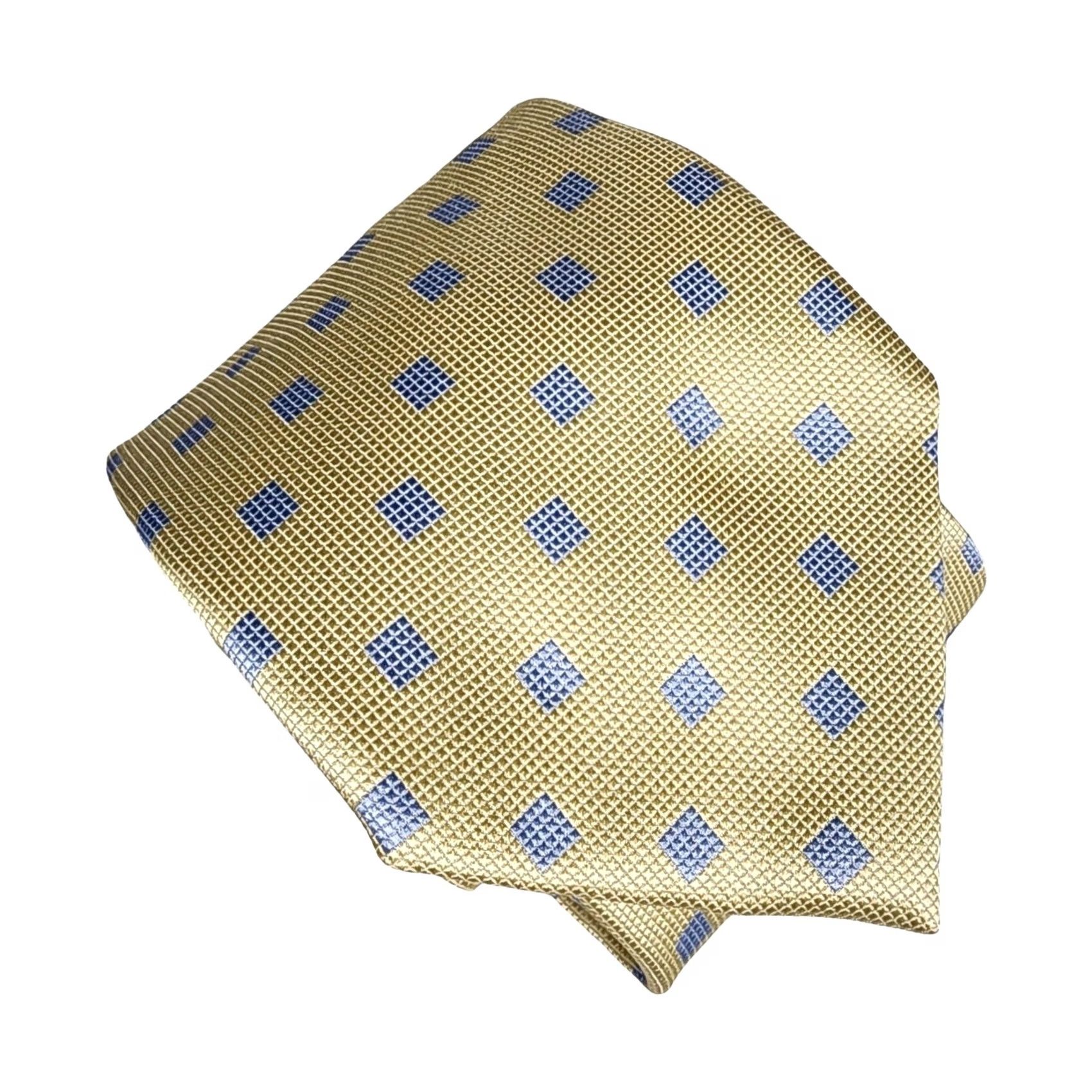 Vintage David Taylor Collection Silk Blend Tie Gold Blue Micro Dot Pattern Size ONE SIZE - 6 Thumbnail