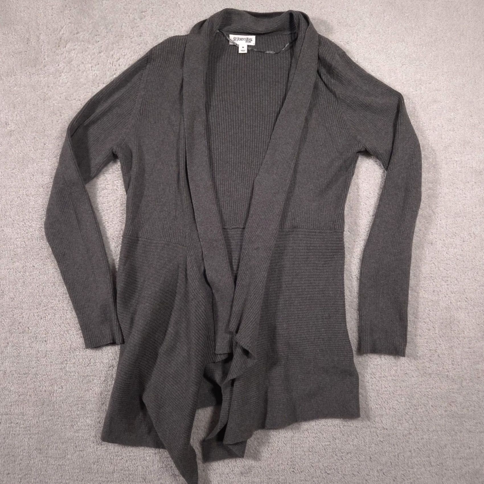 Vintage St. John's Bay Cardigan Sweater Womens Medium Gray Open Drape Front Knit Pockets Size M / US 6-8 / IT 42-44 - 2 Thumbnail