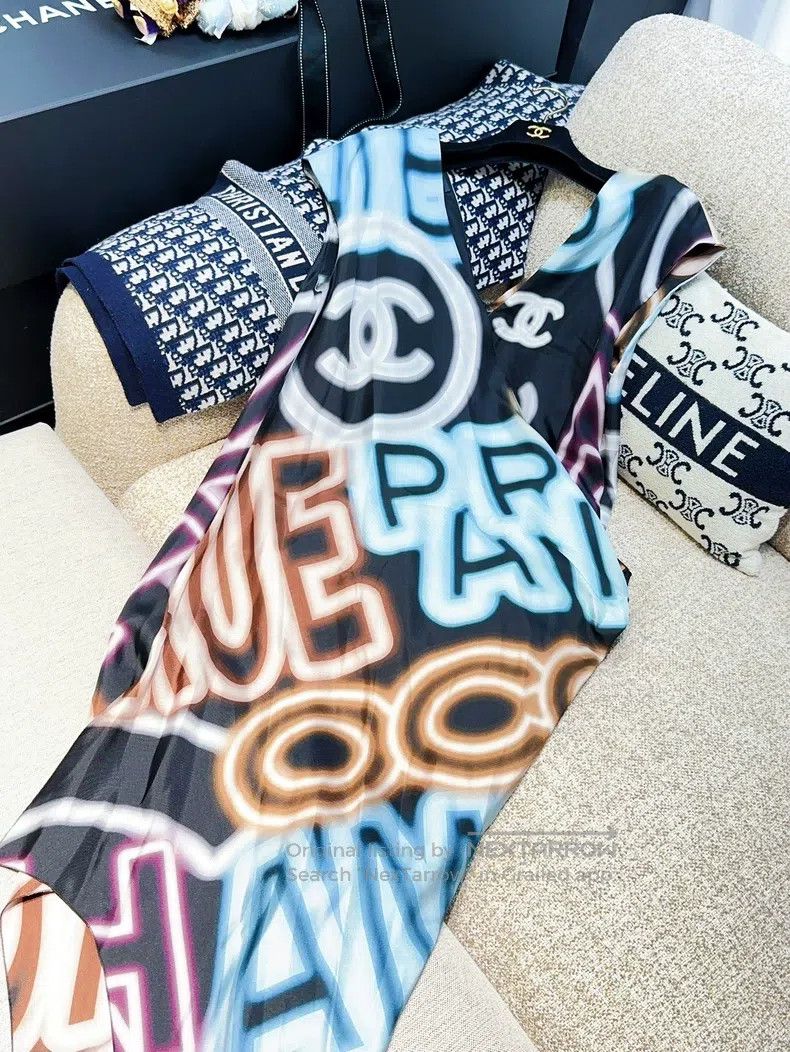 Chanel Chanel 21S blue and black letter printed silk dress Size XXS / US 00 / IT 34 - 3 Thumbnail