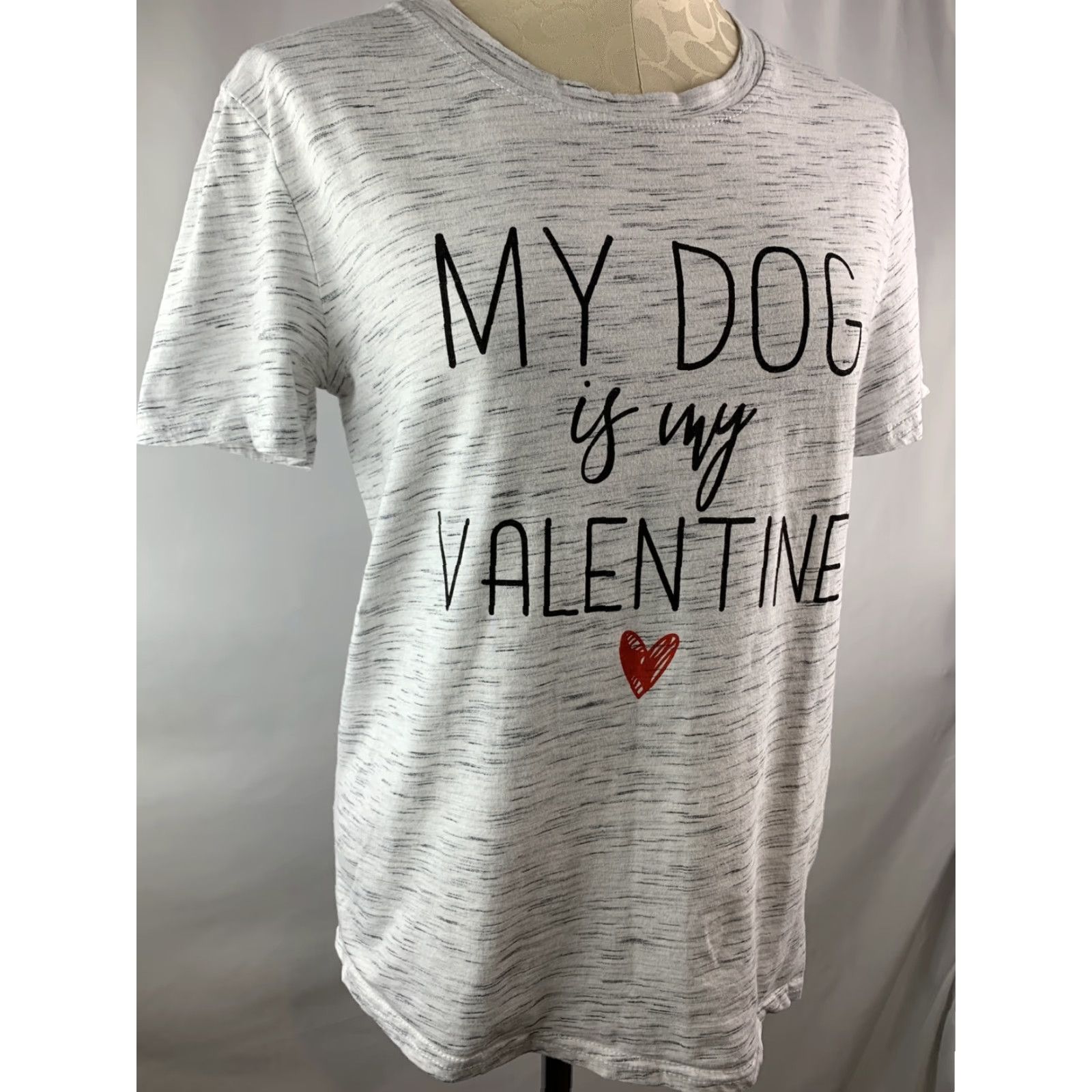 Vintage VINTAGE Small Women's T-shirt Gray "My Dog is My Valentine" Short Sleeve Cotton Blend Size S / US 4 / IT 40 - 3 Thumbnail
