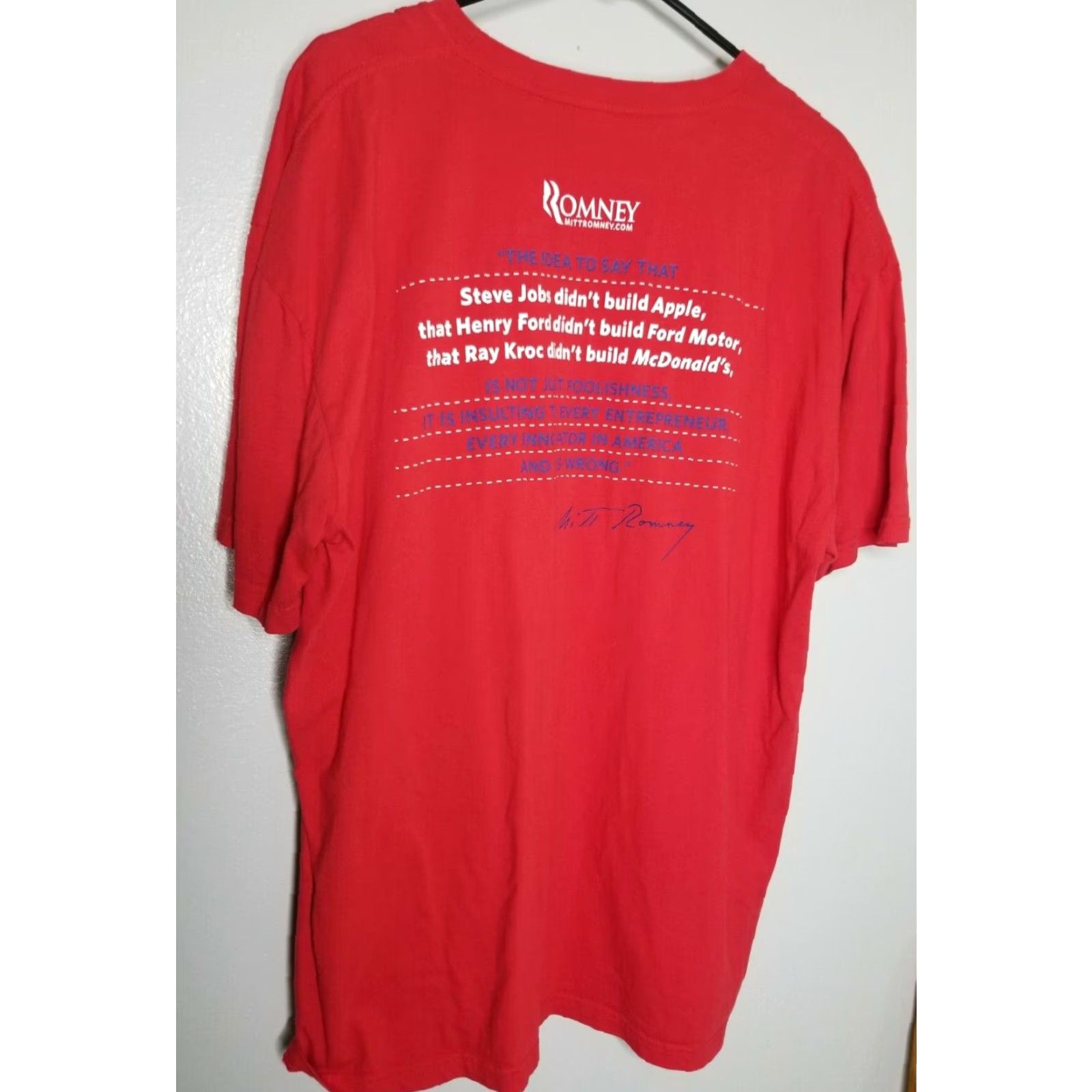 Doublet Royal Apparel Mens 3XL MITT ROMNEY I Built my Business Double Sided Quote T Shirt Red Mens Size US XXL / EU 58 / 5 - 2 Thumbnail