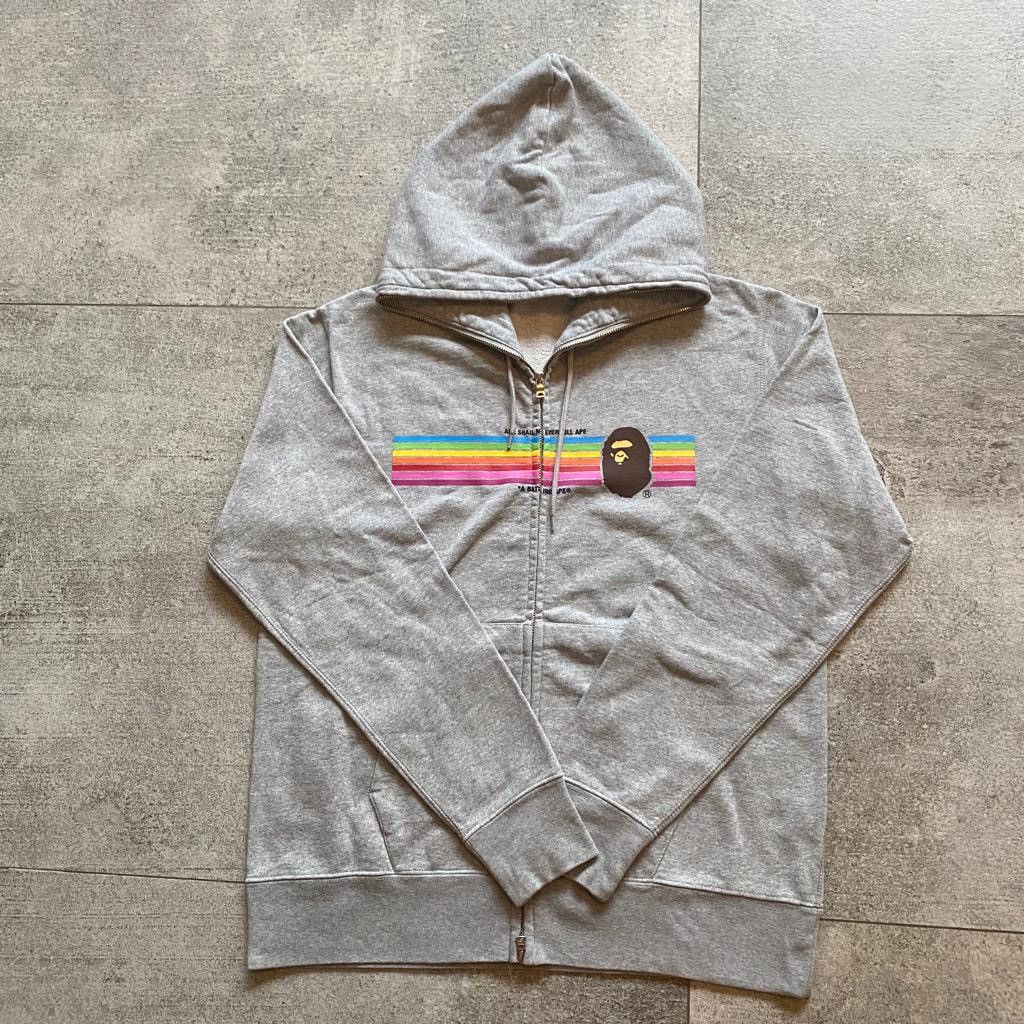 image of A Bathing Ape Bape Ape Head Rainbow Stripe Full Zip Hoodie in Grey, Men's (Size Large)