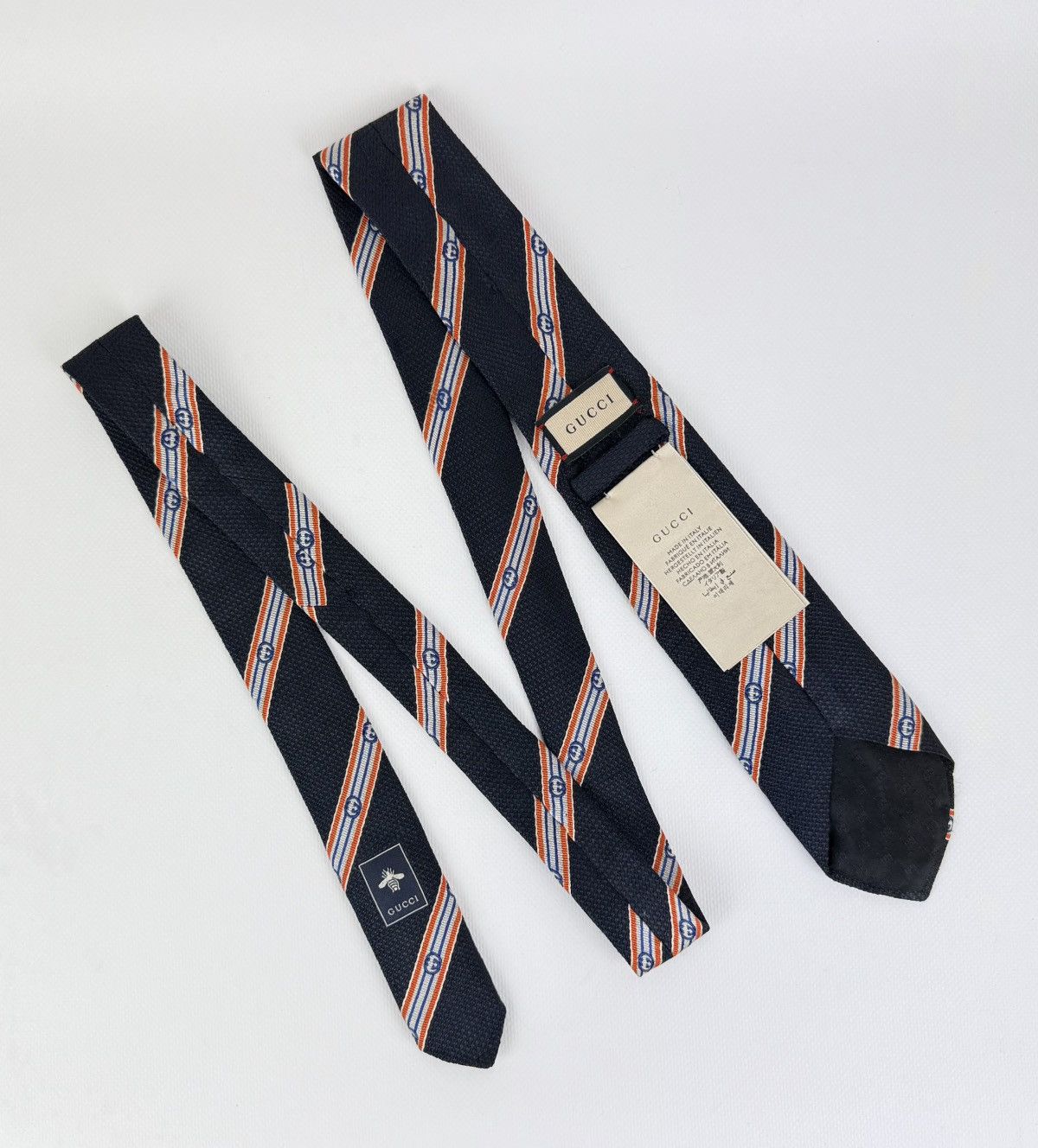Gucci Gucci Luxury 100% silk Tie Blue Striped Logo Necktie for Men Size ONE SIZE - 4 Thumbnail